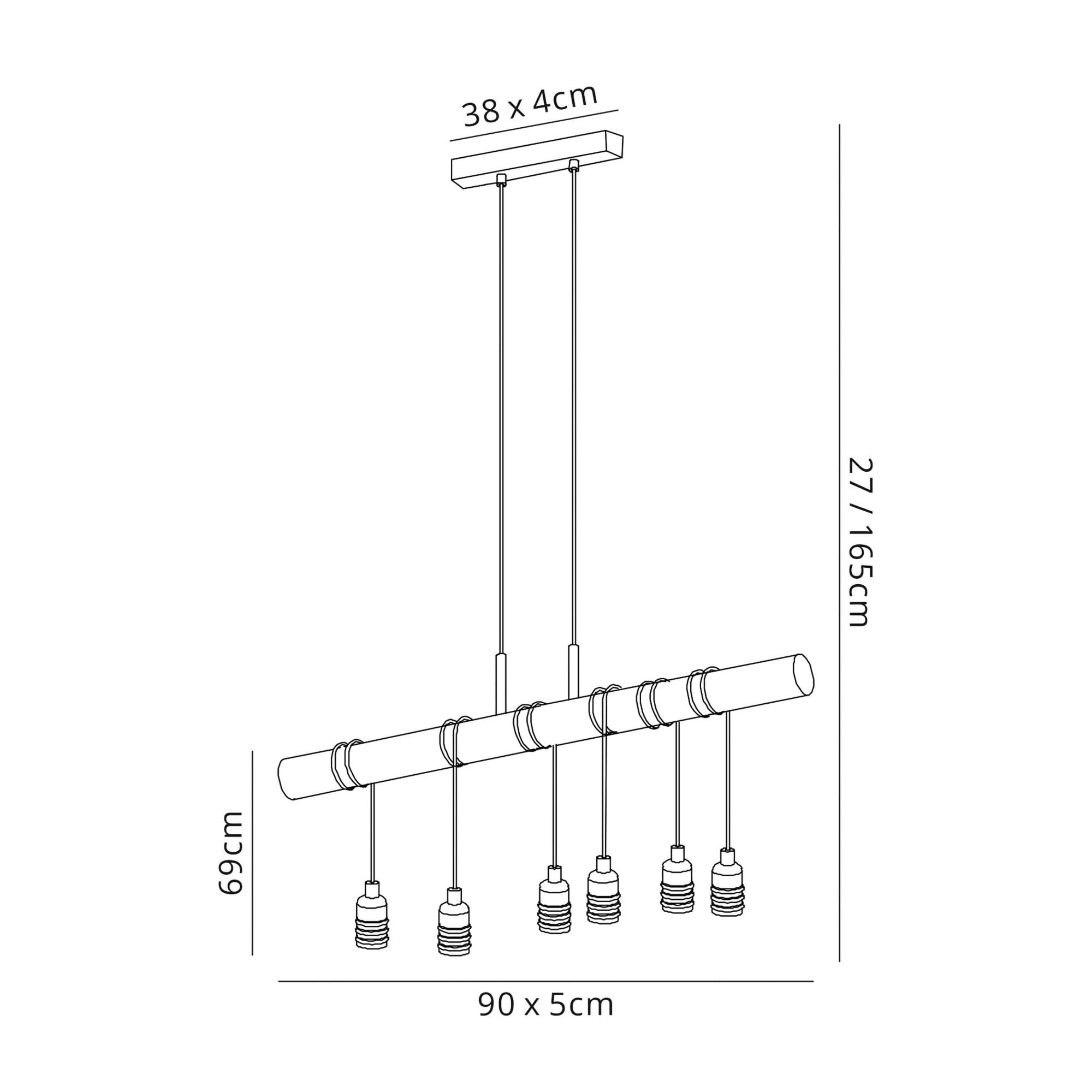 Fabula York 6 Light Pendant - Medium Oak & Antique Brass