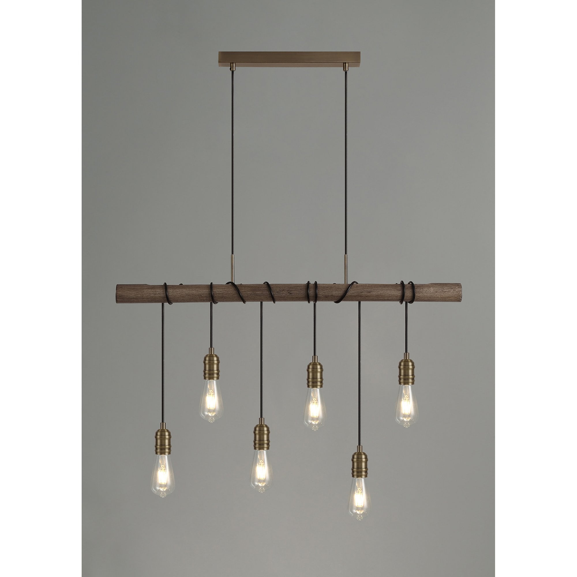 Fabula York 6 Light Pendant - Medium Oak & Antique Brass