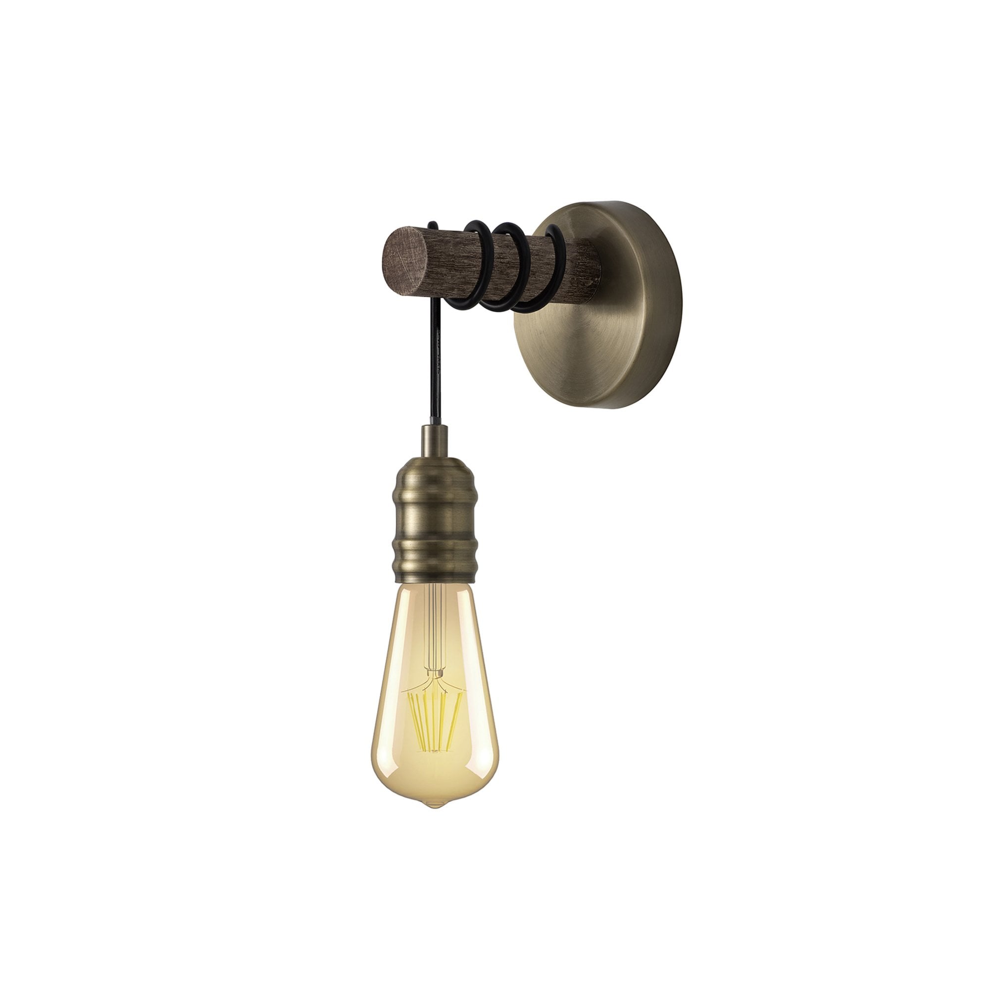 Fabula York Single Wall Lamp - Medium Oak & Antique Brass