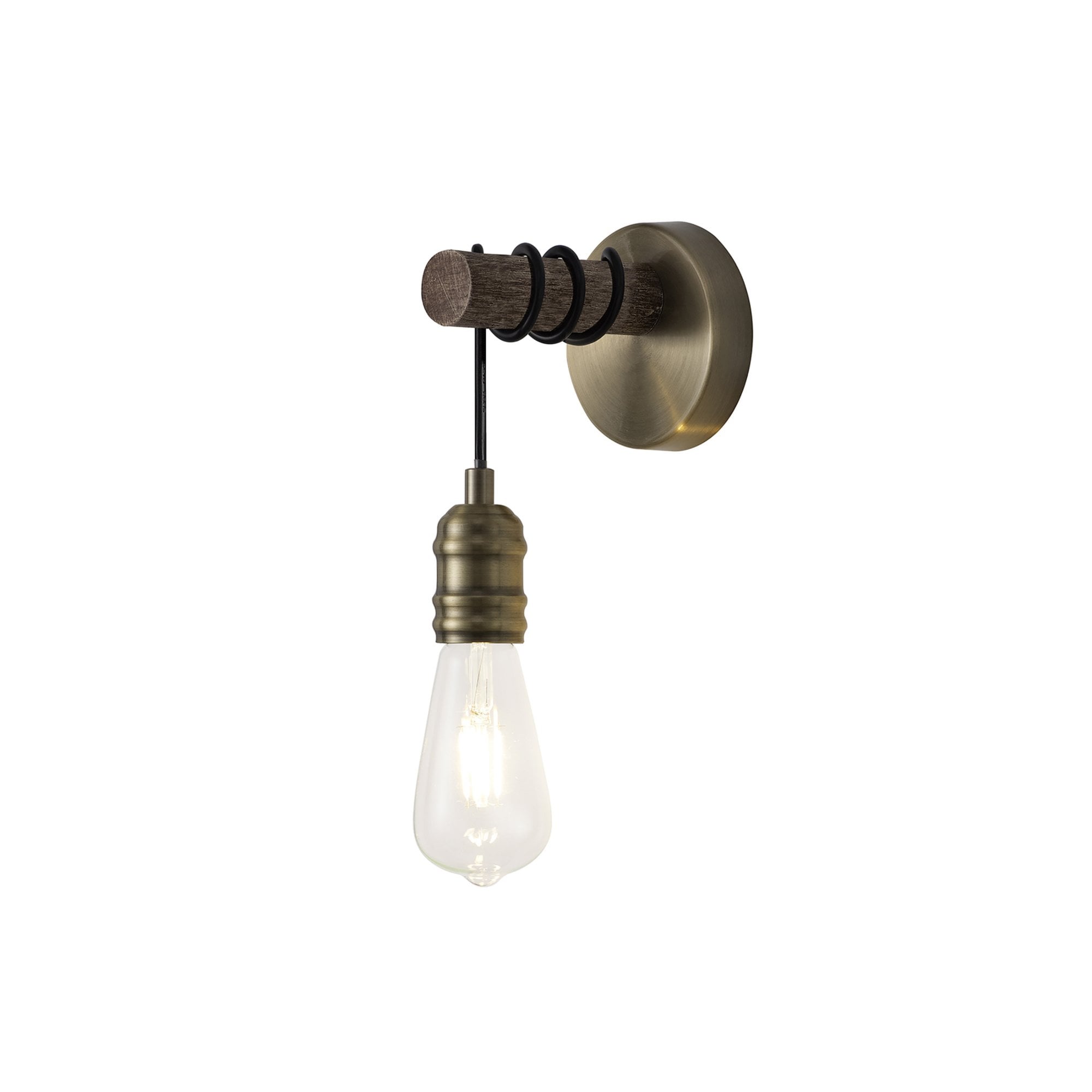Fabula York Single Wall Lamp - Medium Oak & Antique Brass