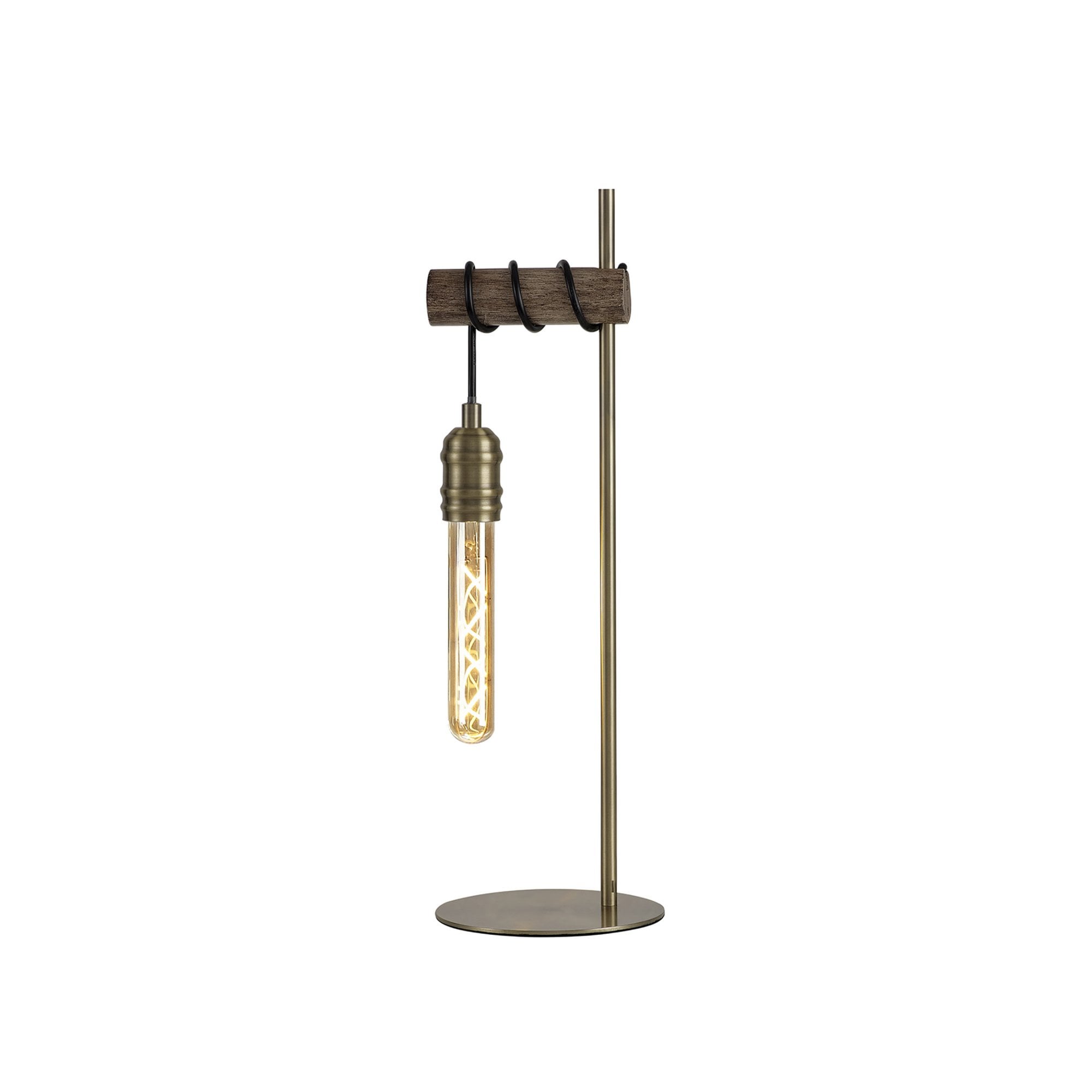 Fabula York Single Table Lamp - Medium Oak & Antique Brass