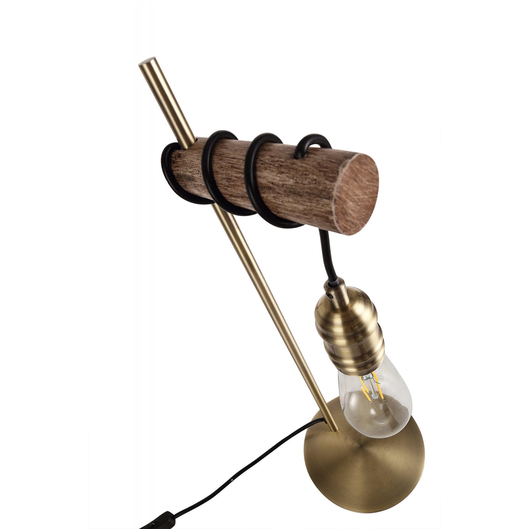 Fabula York Single Table Lamp - Medium Oak & Antique Brass