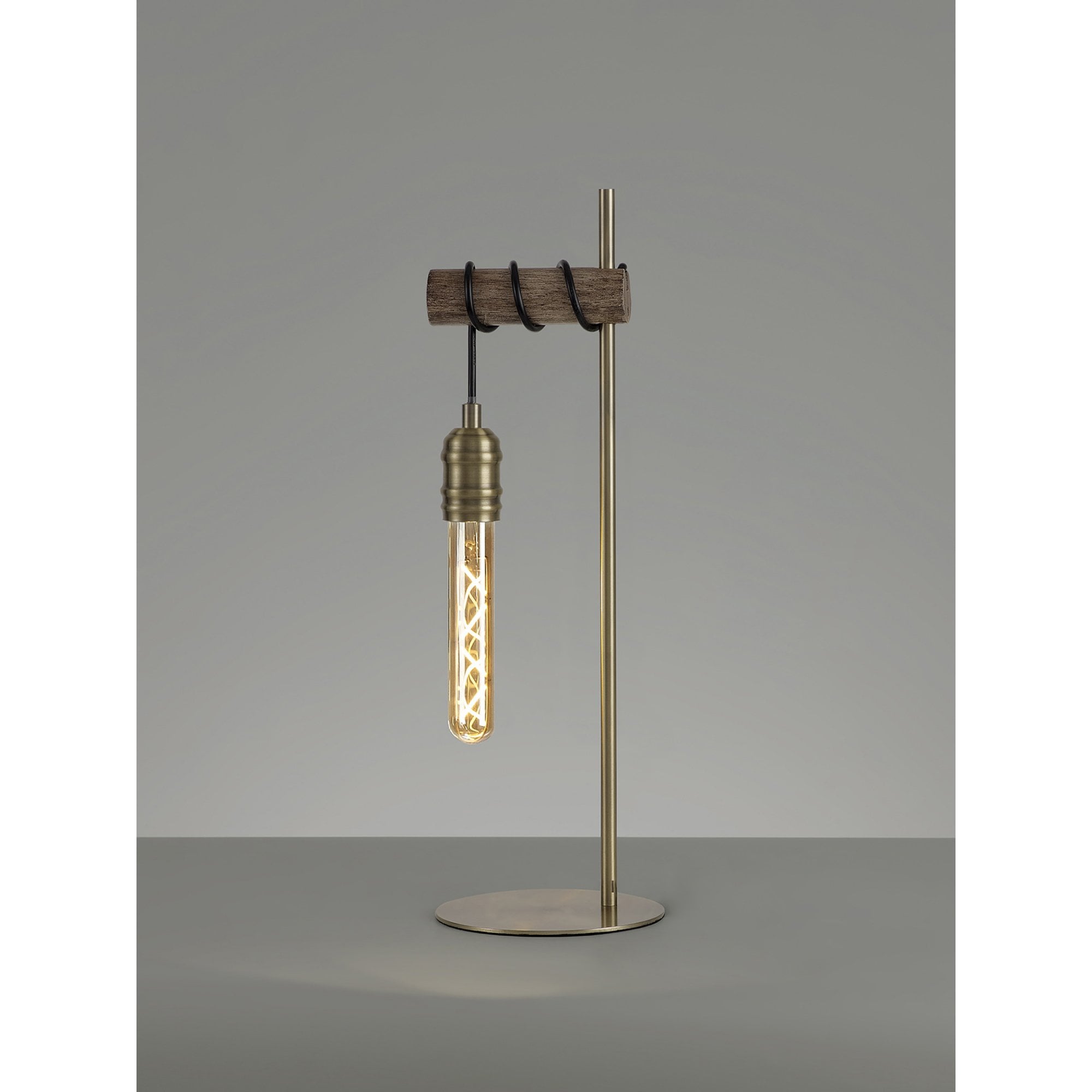 Fabula York Single Table Lamp - Medium Oak & Antique Brass