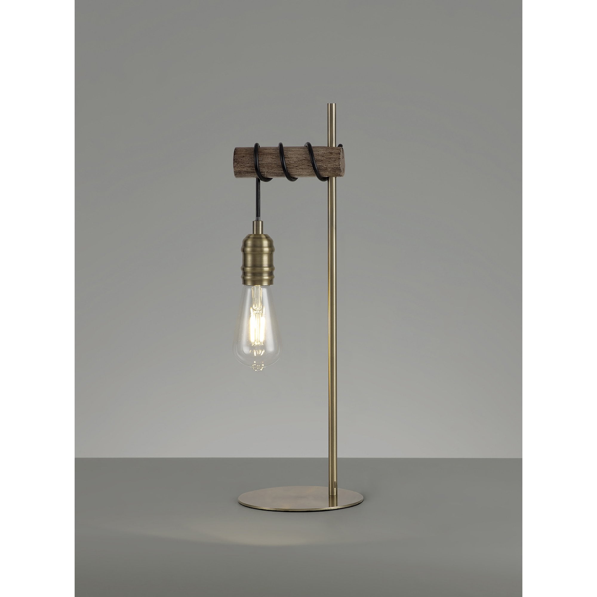 Fabula York Single Table Lamp - Medium Oak & Antique Brass