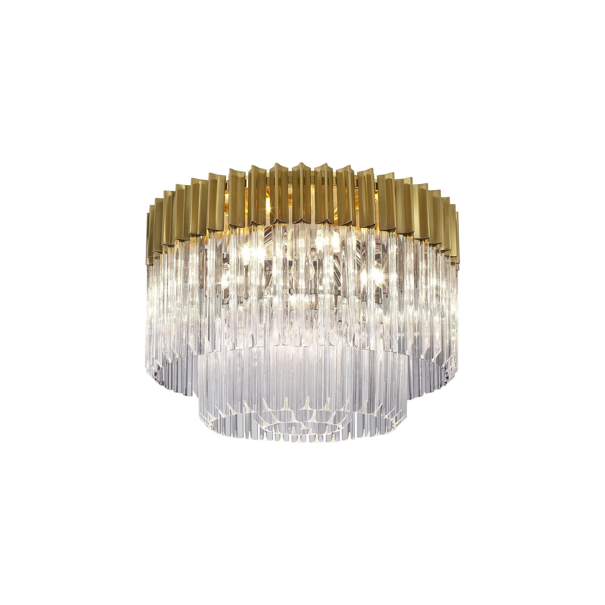 Fabula Cedar 7 Light Flush Light - Brass & Clear Sculpted Glass