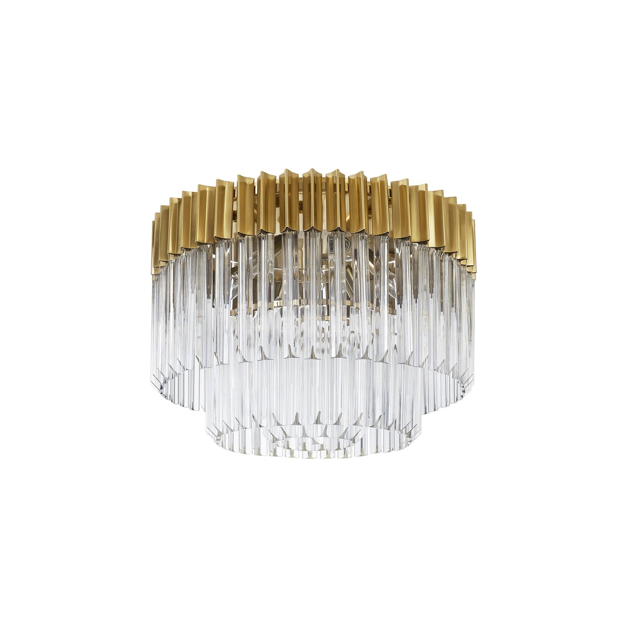 Fabula Cedar 7 Light Flush Light - Brass & Clear Sculpted Glass