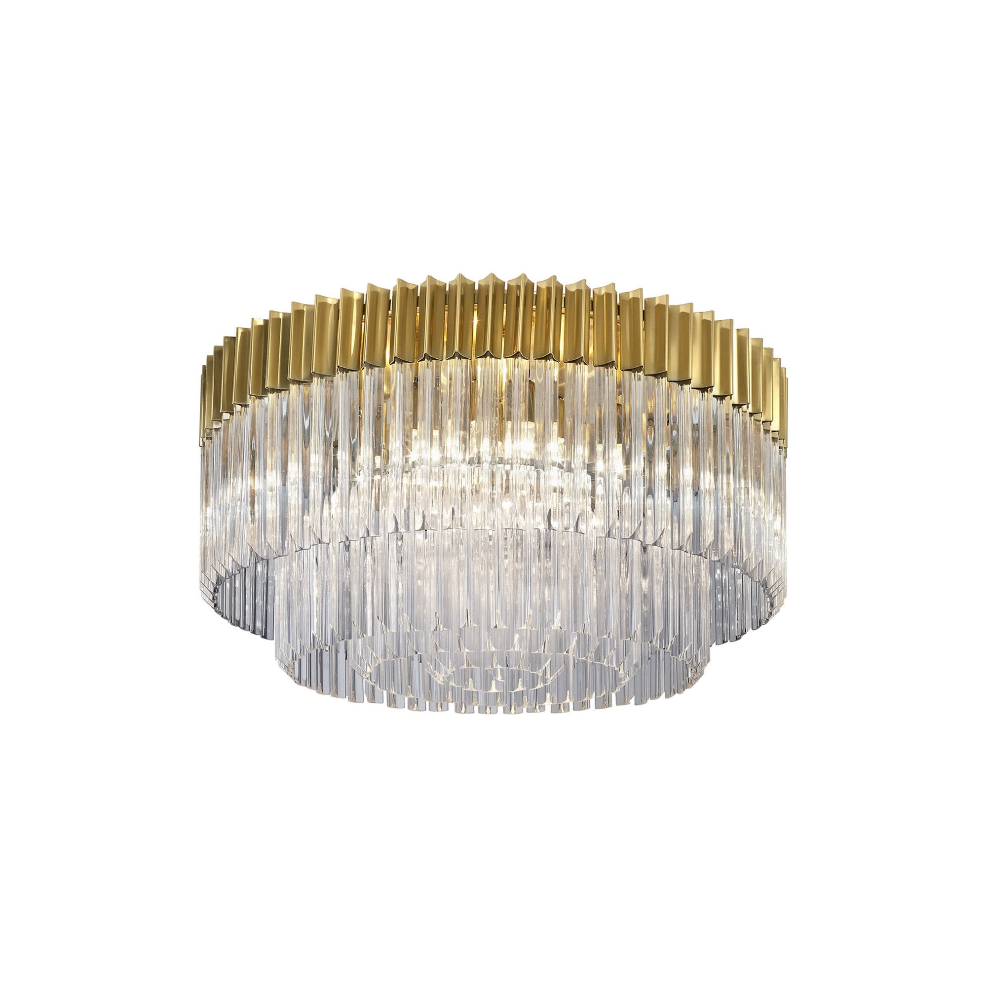 Fabula Cedar 12 Light Flush Light - Brass & Clear Sculpted Glass