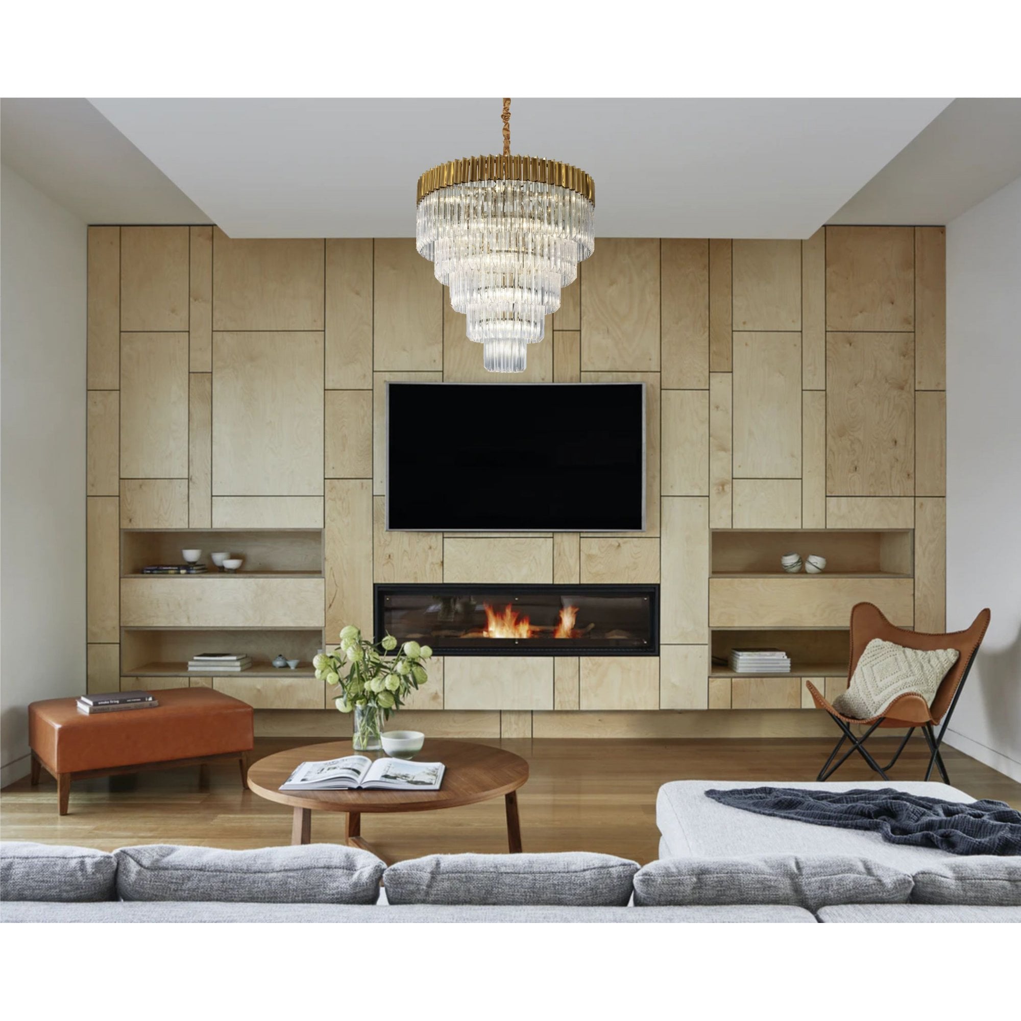 Fabula Cedar 19 Light Pendant - Brass & Clear Sculpted Glass