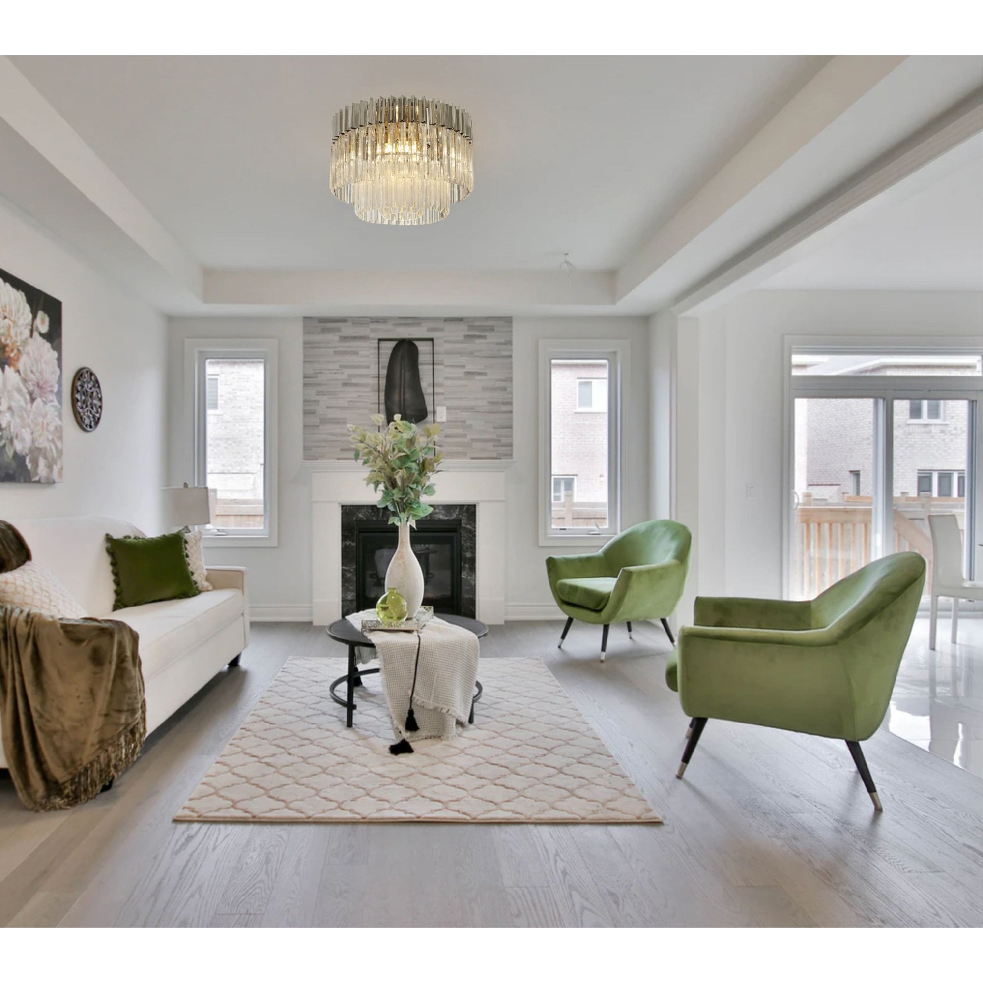 Fabula Cedar 7 Light Flush Light - Polished Nickel & Clear Sculpted Glass