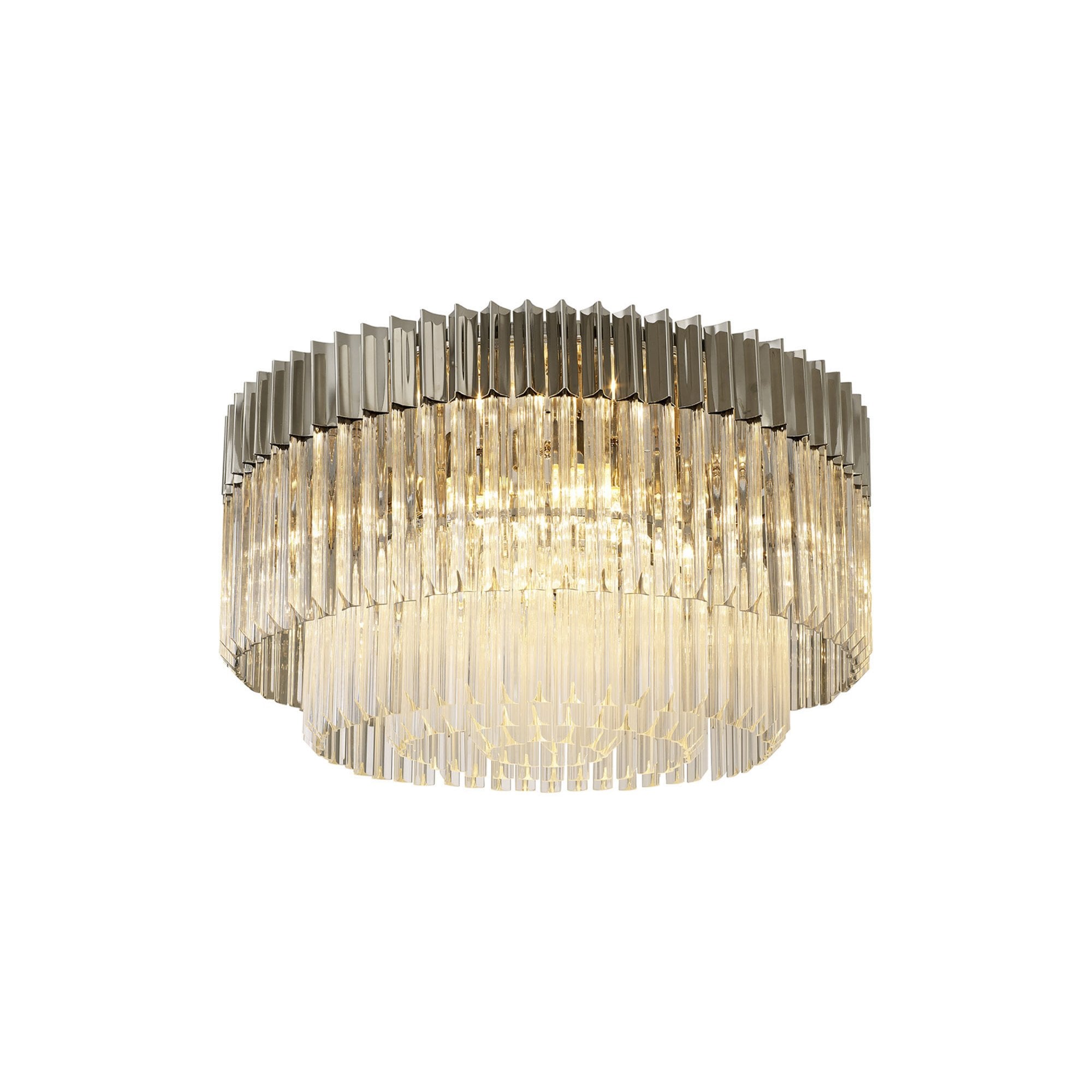 Fabula Cedar 12 Light Flush Light - Polished Nickel & Clear Sculpted Glass