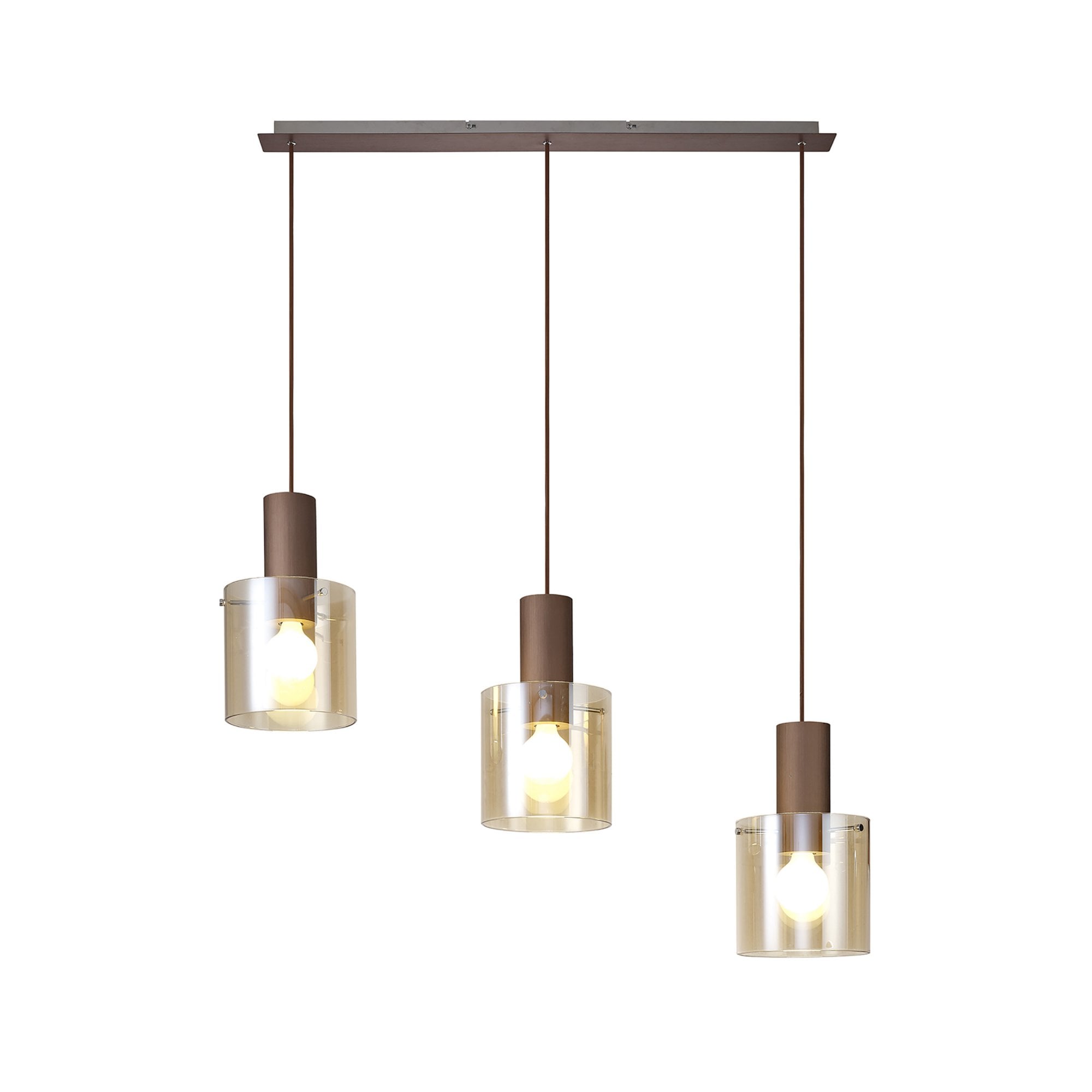 Fabula Kendon Adjustable 3 Light Linear Pendant - Mocha & Amber Glass