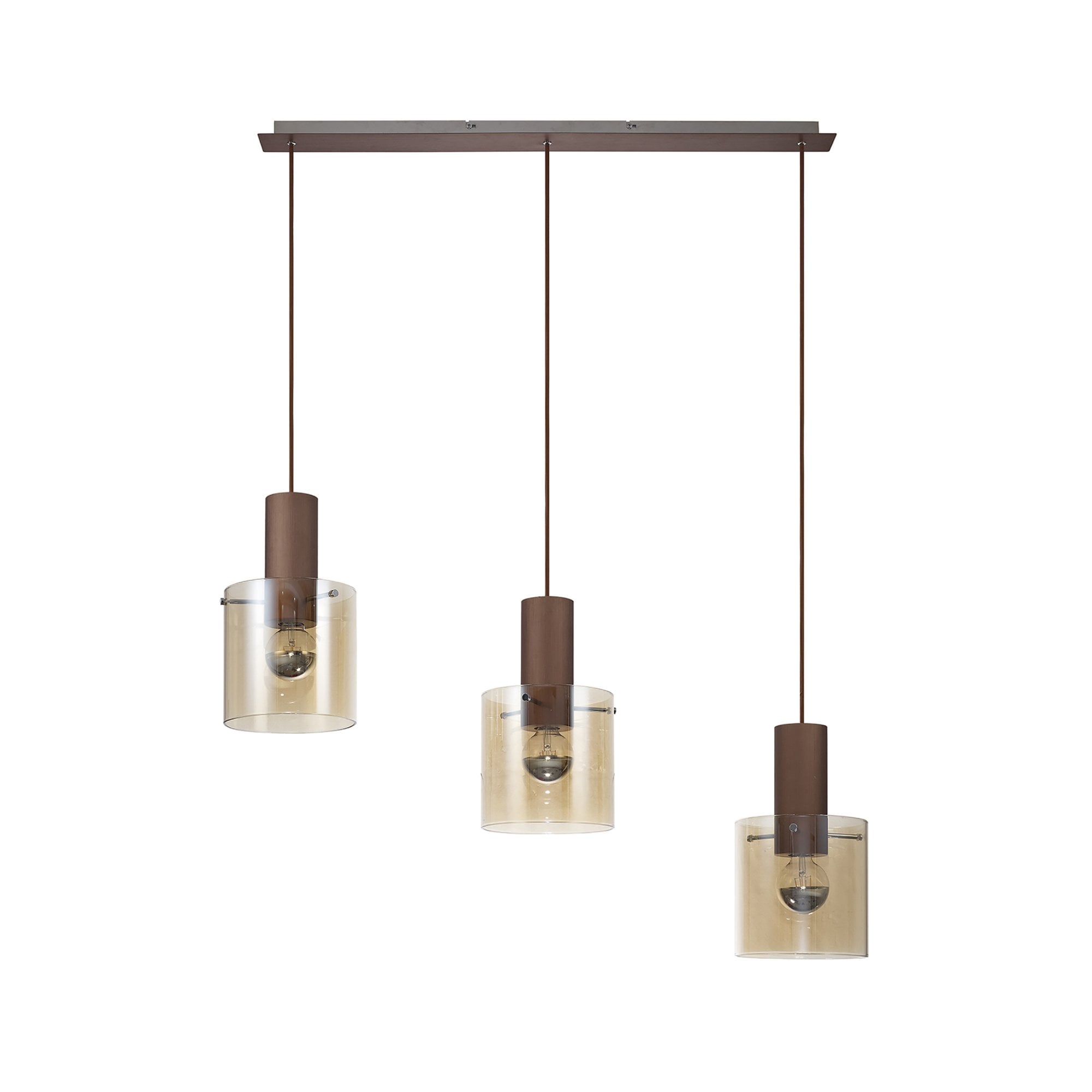 Fabula Kendon Adjustable 3 Light Linear Pendant - Mocha & Amber Glass