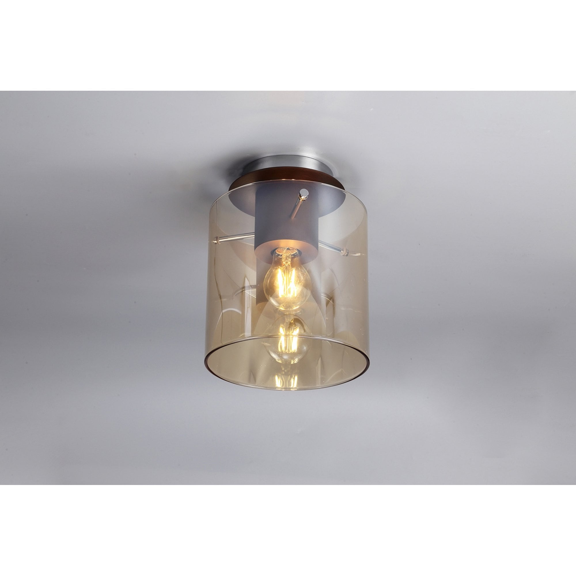 Fabula Kendon Single Round Flush Light - Mocha & Amber Glass