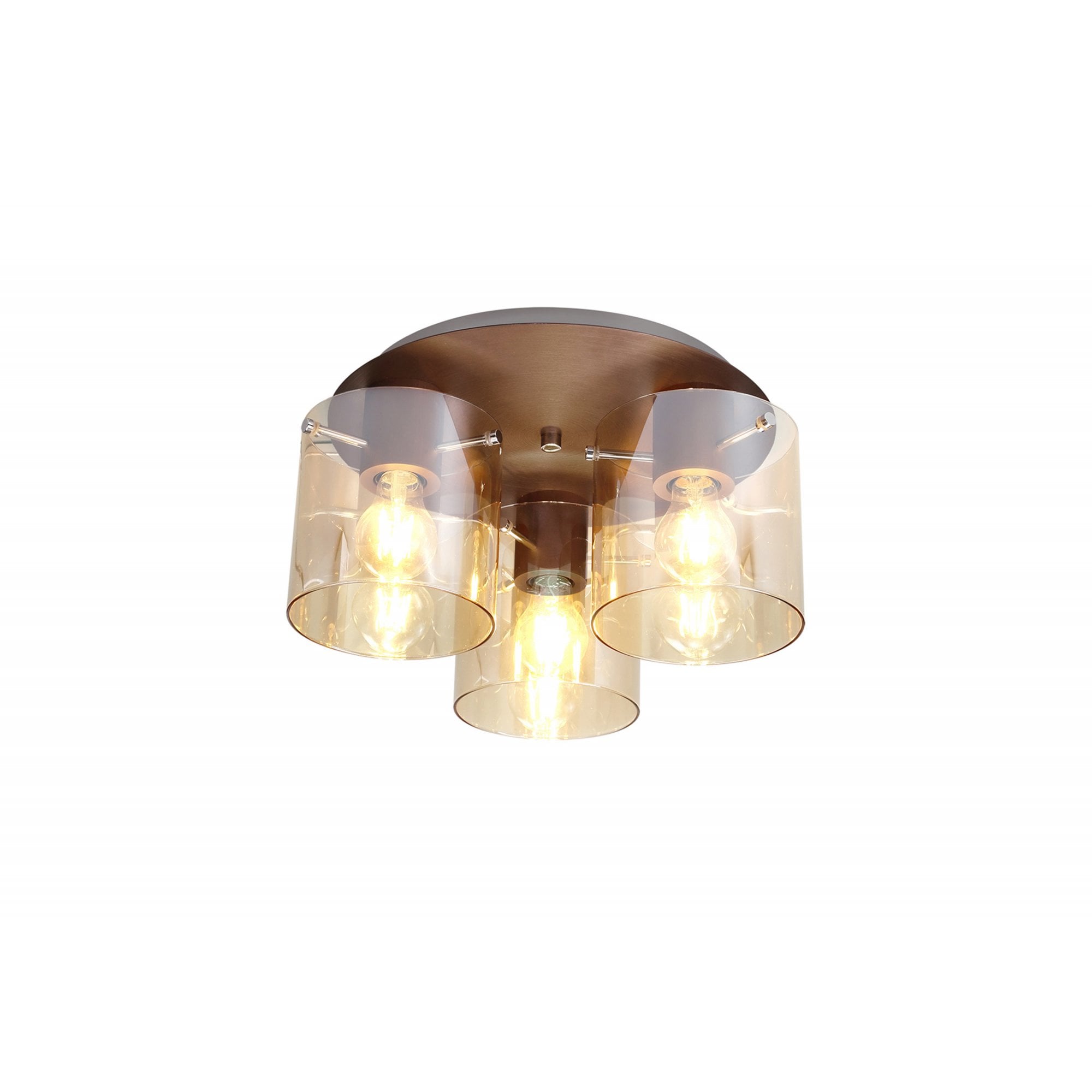 Fabula Kendon 3 Light Round Flush Light - Mocha & Amber Glass
