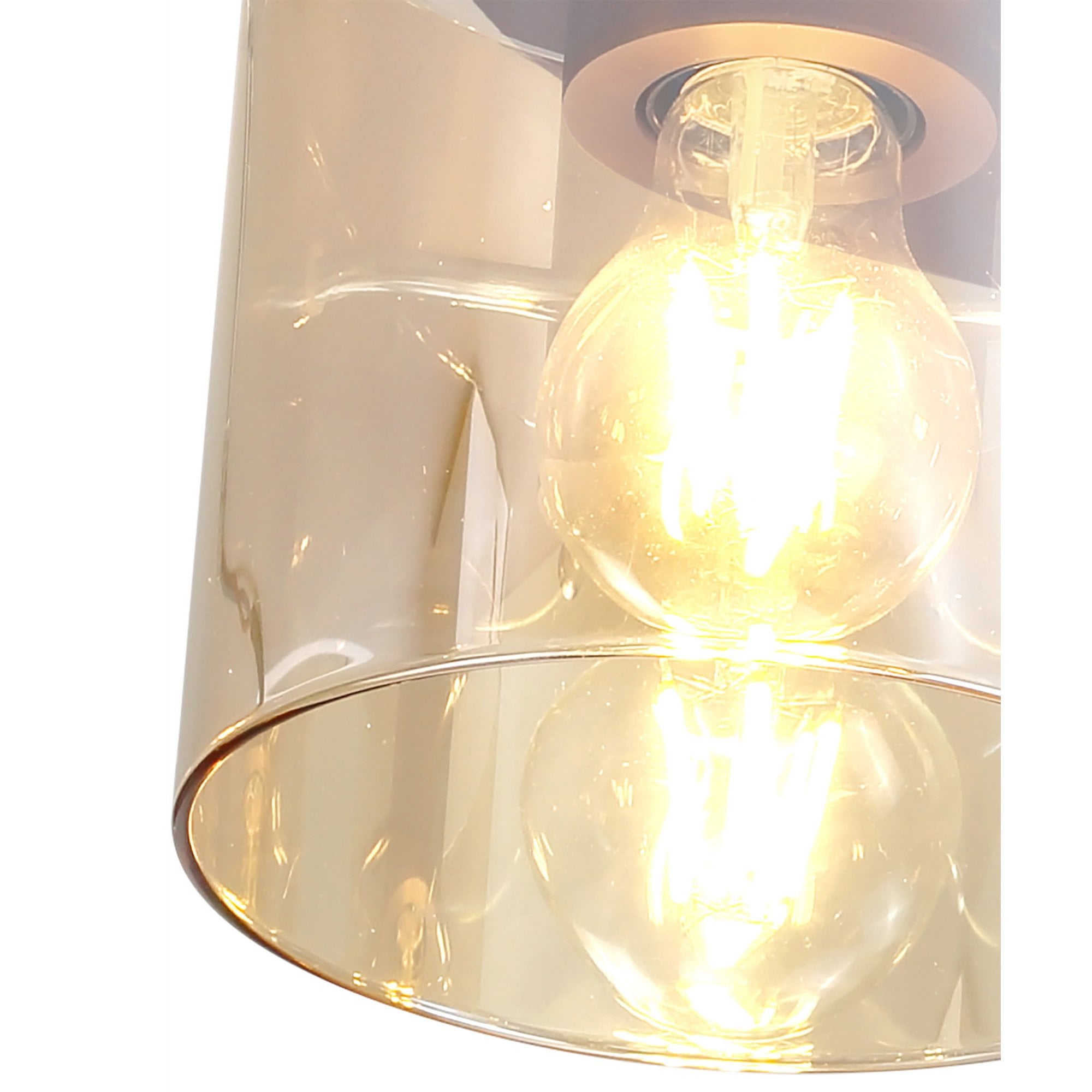Fabula Kendon 3 Light Round Flush Light - Mocha & Amber Glass