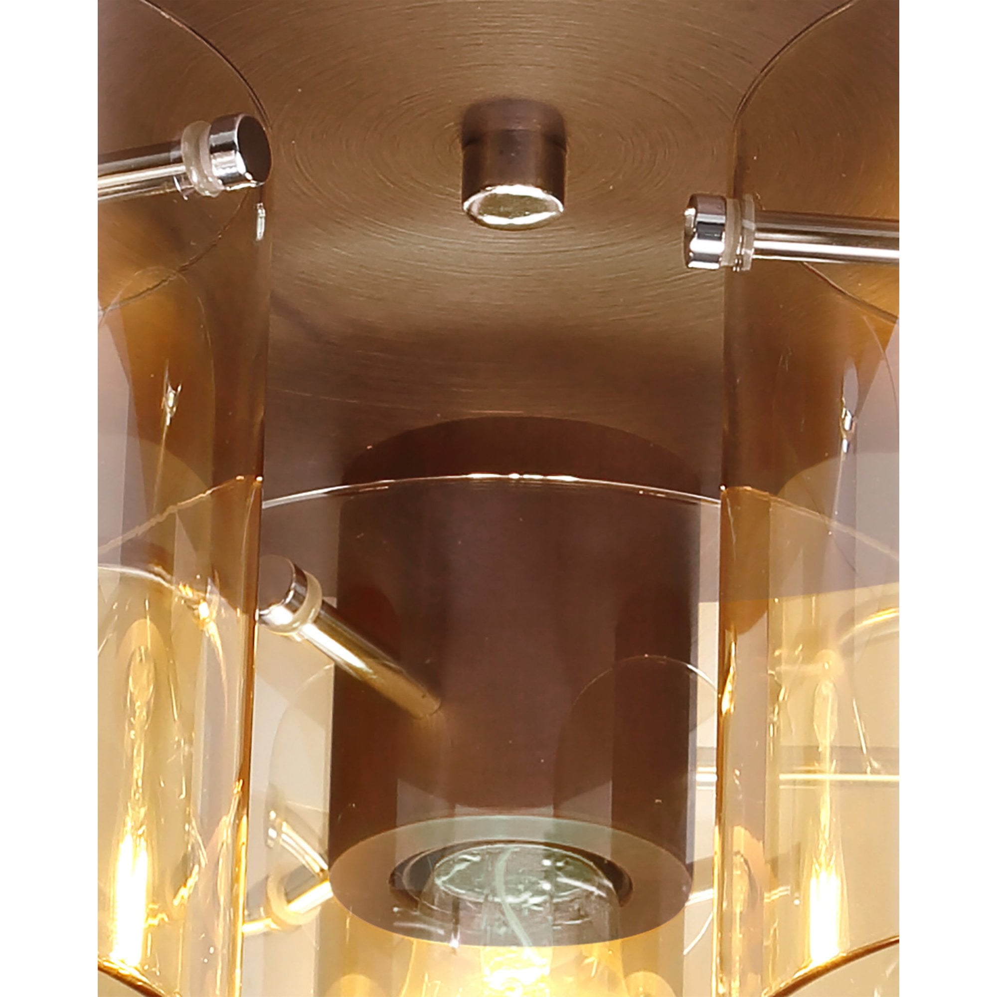 Fabula Kendon 3 Light Round Flush Light - Mocha & Amber Glass