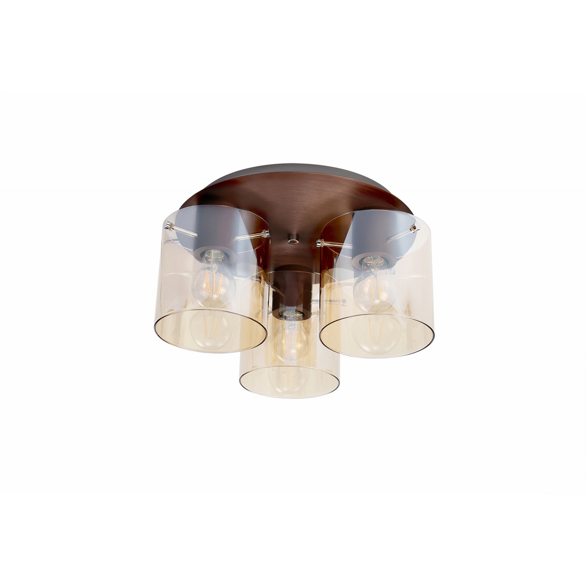Fabula Kendon 3 Light Round Flush Light - Mocha & Amber Glass