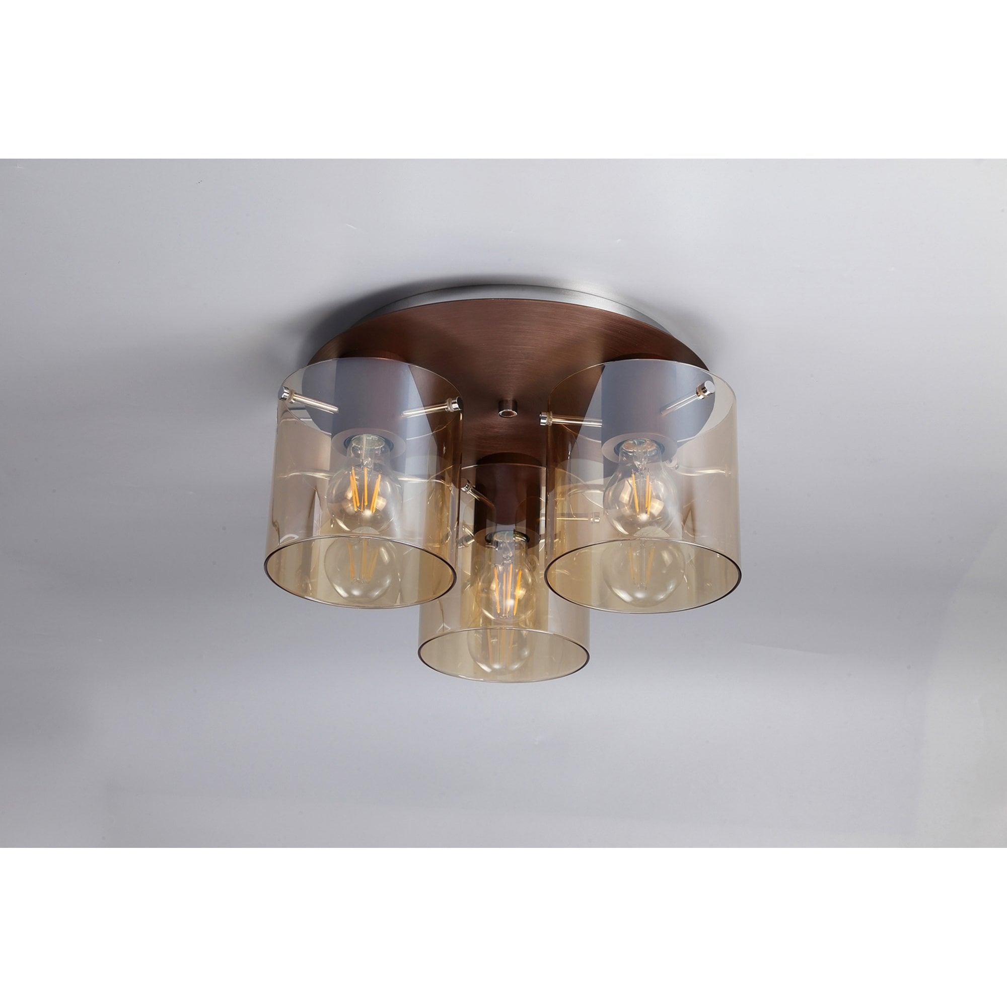 Fabula Kendon 3 Light Round Flush Light - Mocha & Amber Glass