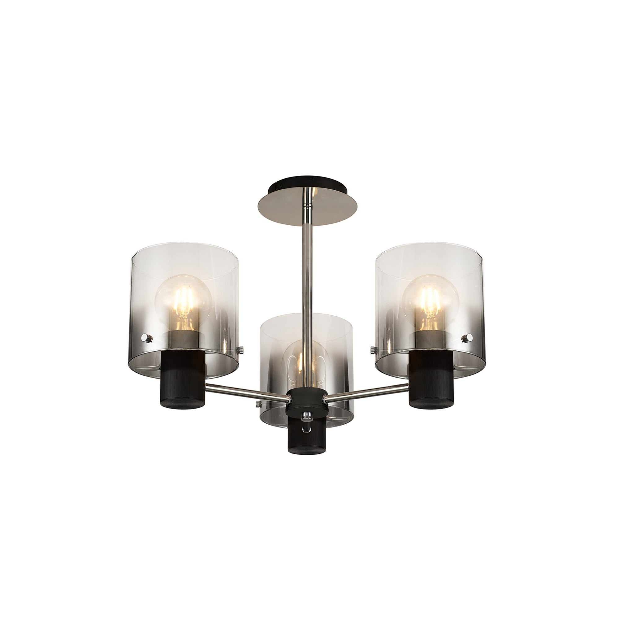 Fabula Kendon 3 Light Semi-Flush Light - Black & Smoke Fade Glass