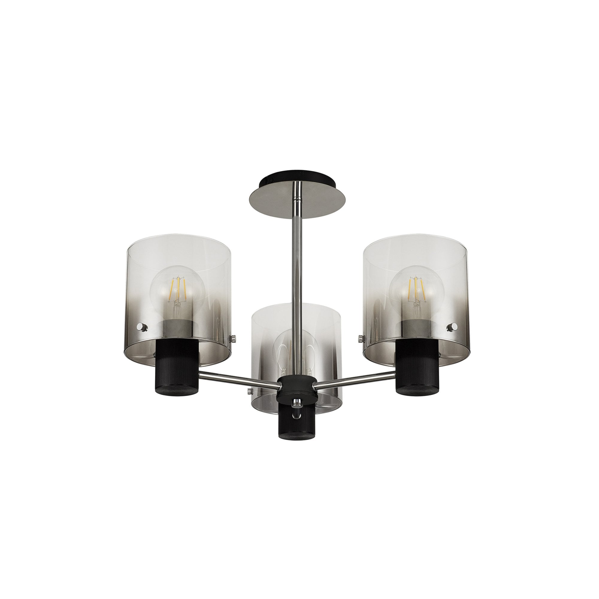 Fabula Kendon 3 Light Semi-Flush Light - Black & Smoke Fade Glass