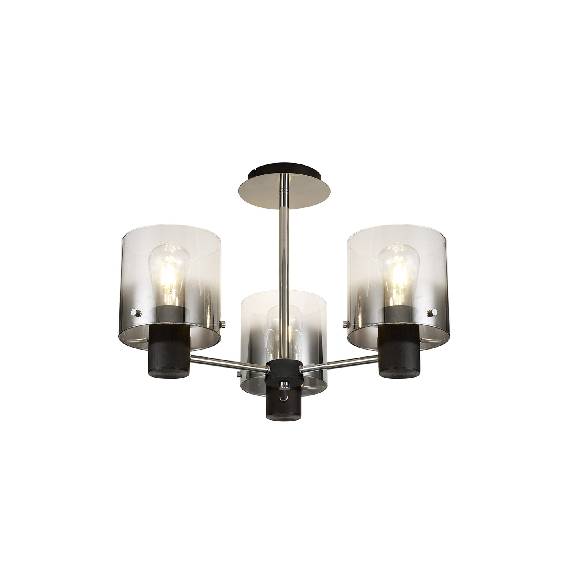Fabula Kendon 3 Light Semi-Flush Light - Black & Smoke Fade Glass