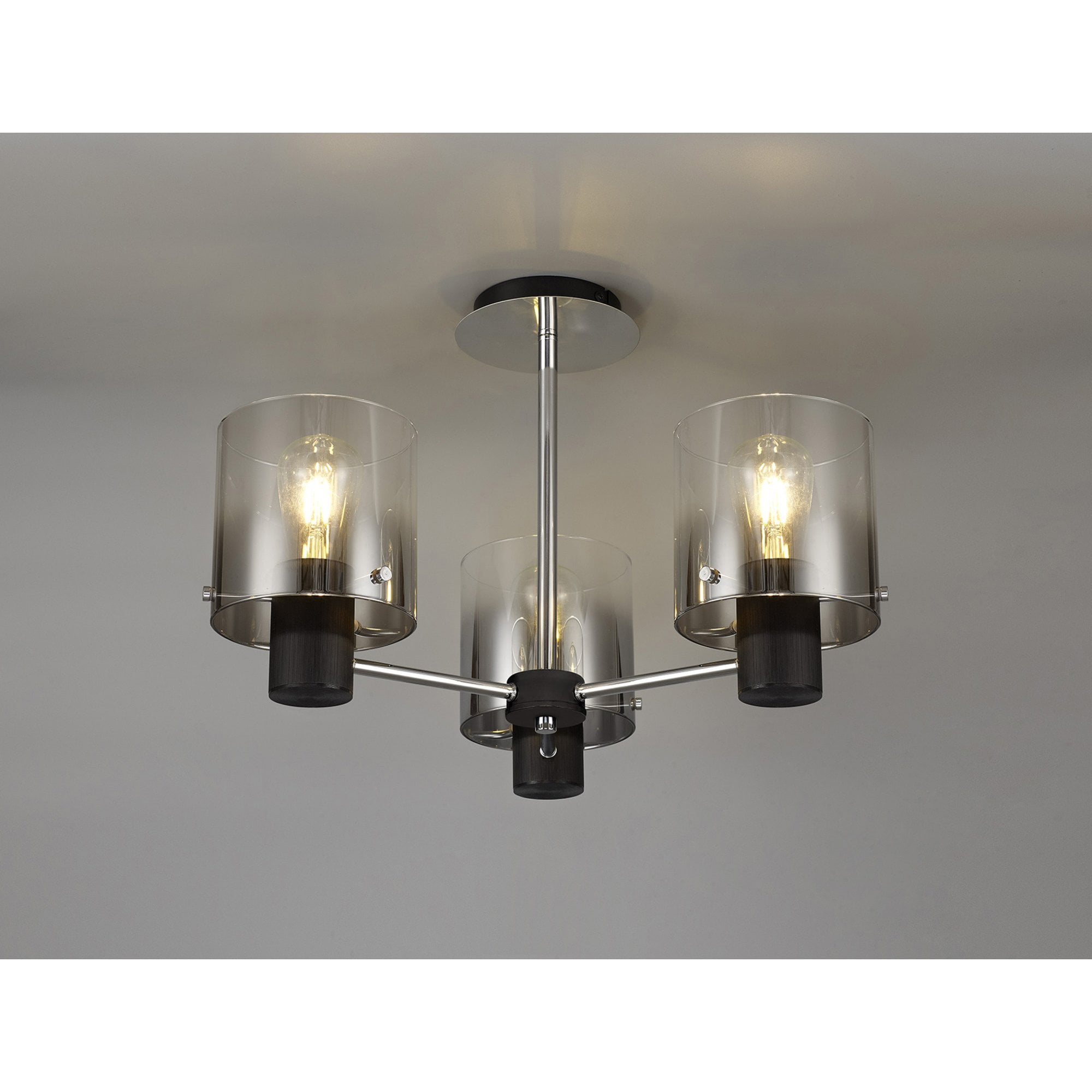 Fabula Kendon 3 Light Semi-Flush Light - Black & Smoke Fade Glass