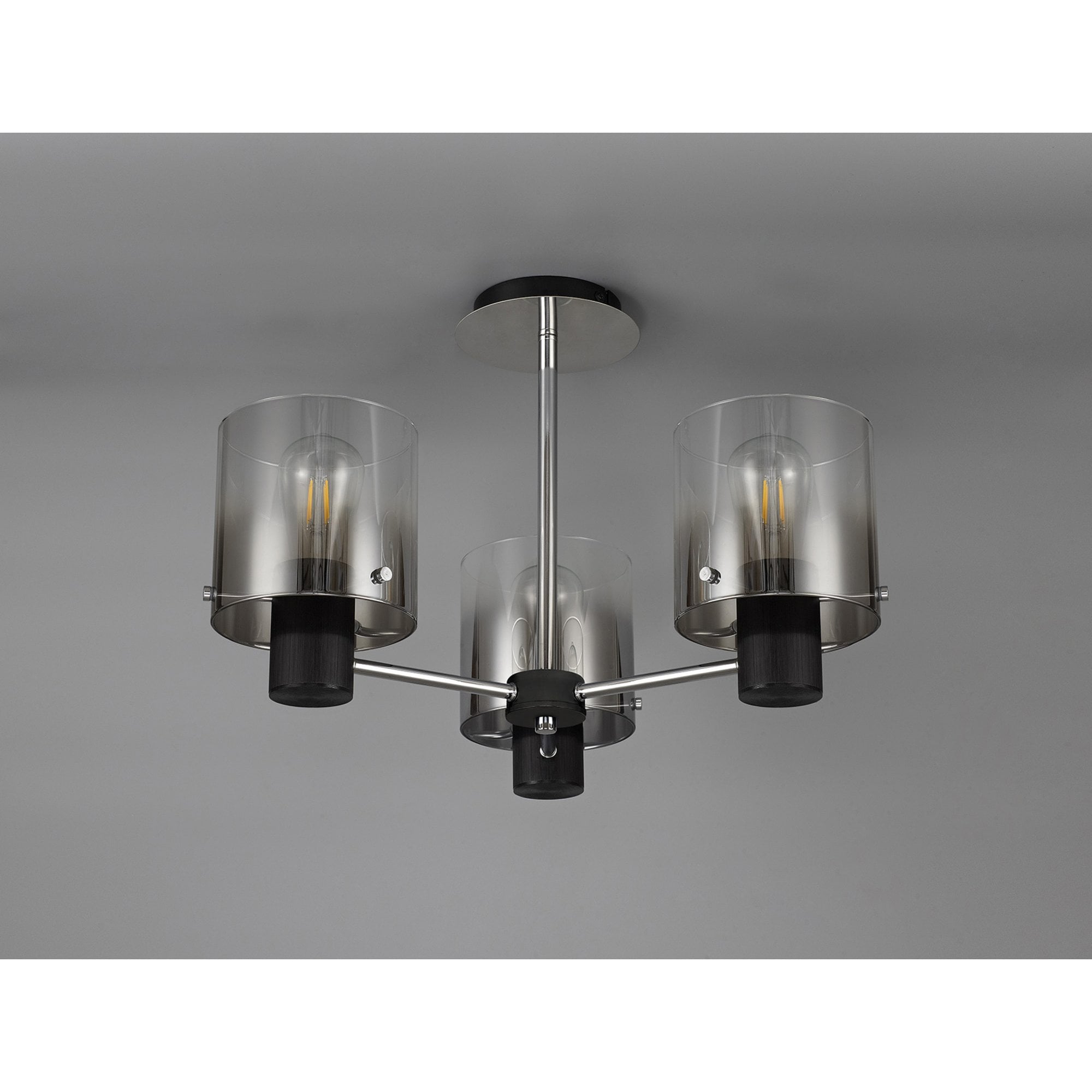Fabula Kendon 3 Light Semi-Flush Light - Black & Smoke Fade Glass