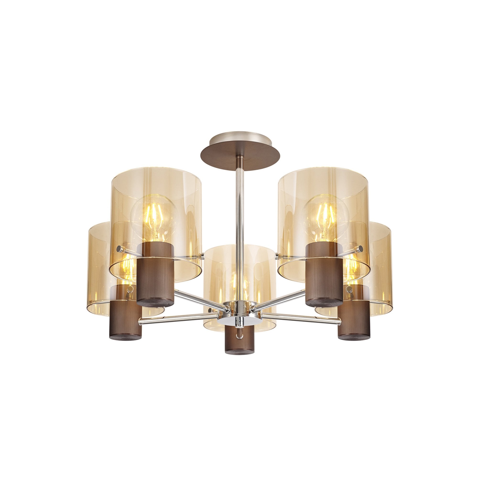 Fabula Kendon 5 Light Semi-Flush Light - Mocha & Amber Glass