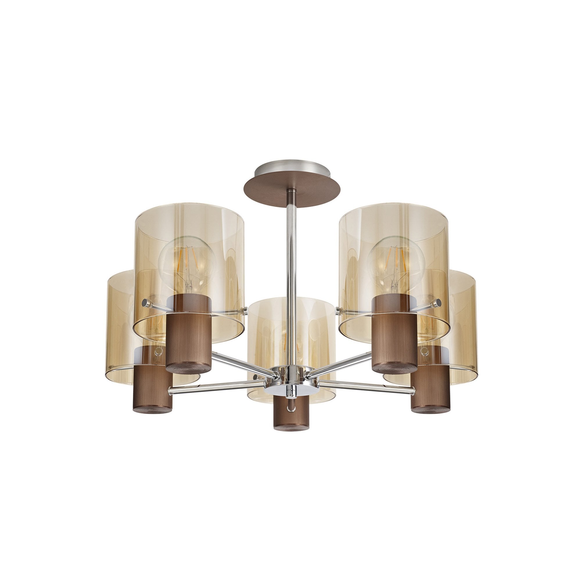 Fabula Kendon 5 Light Semi-Flush Light - Mocha & Amber Glass