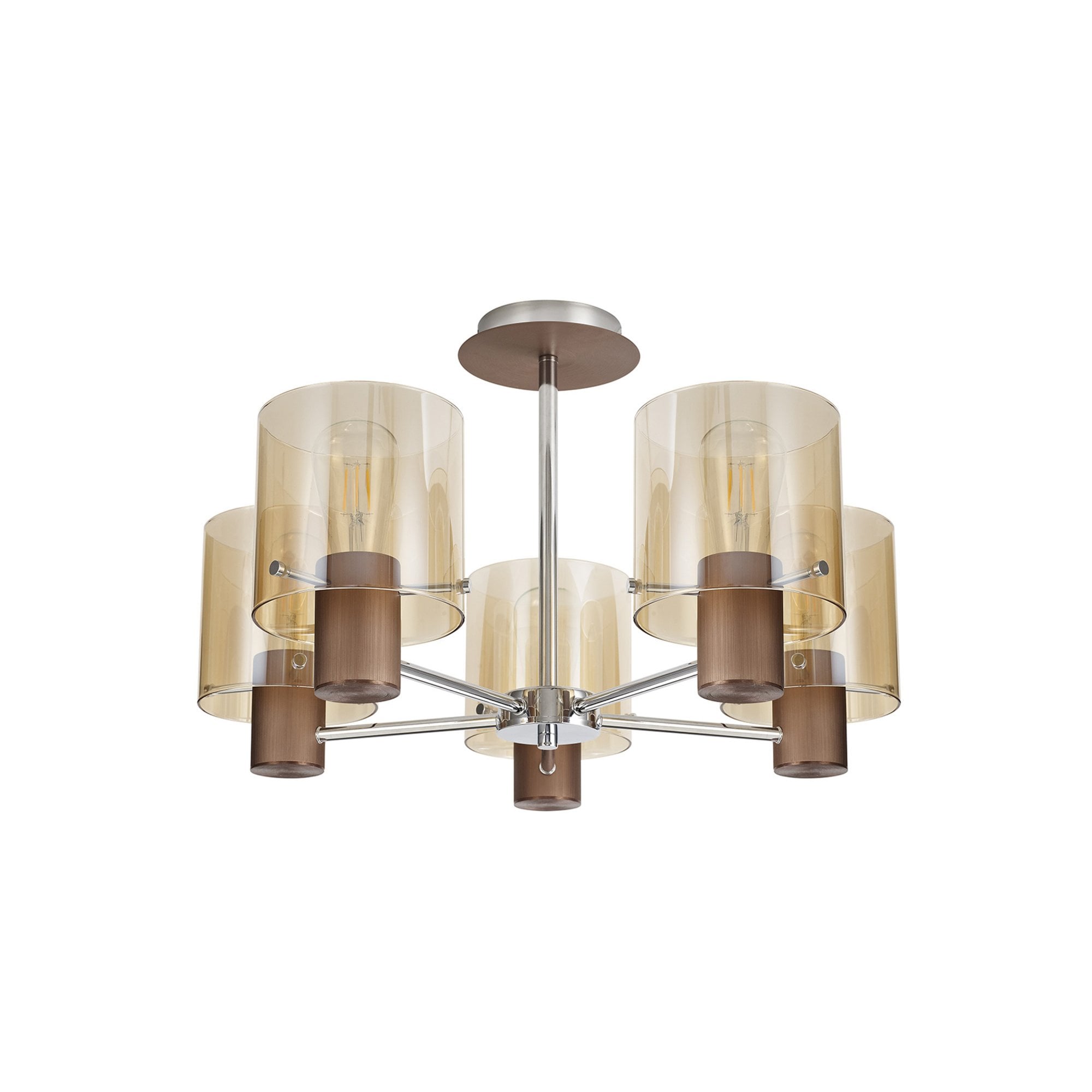 Fabula Kendon 5 Light Semi-Flush Light - Mocha & Amber Glass