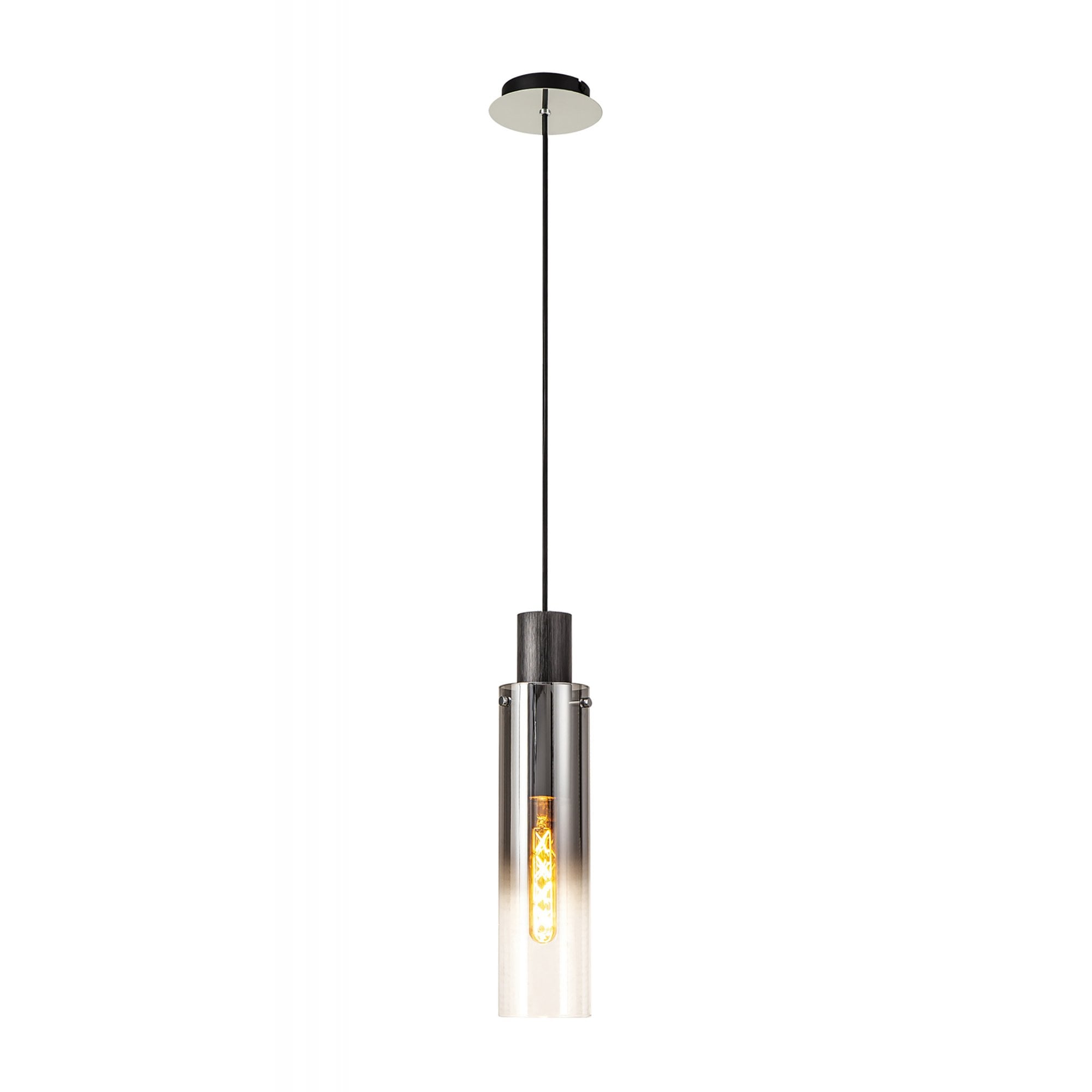 Fabula Kingfisher Single Adjustable Pendant - Black & Smoke Fade Glass