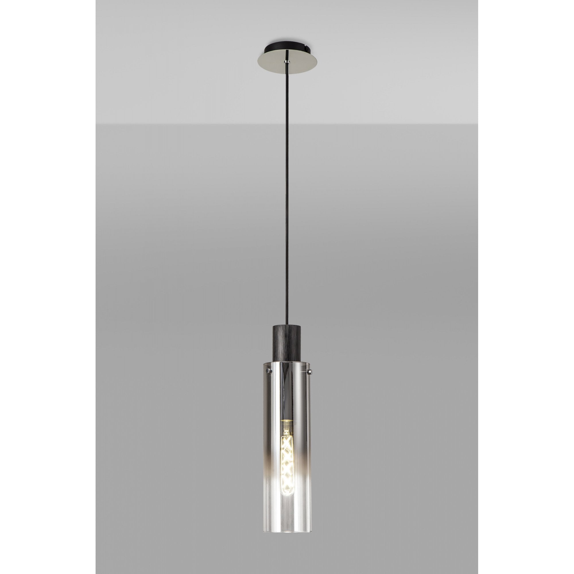 Fabula Kingfisher Single Adjustable Pendant - Black & Smoke Fade Glass