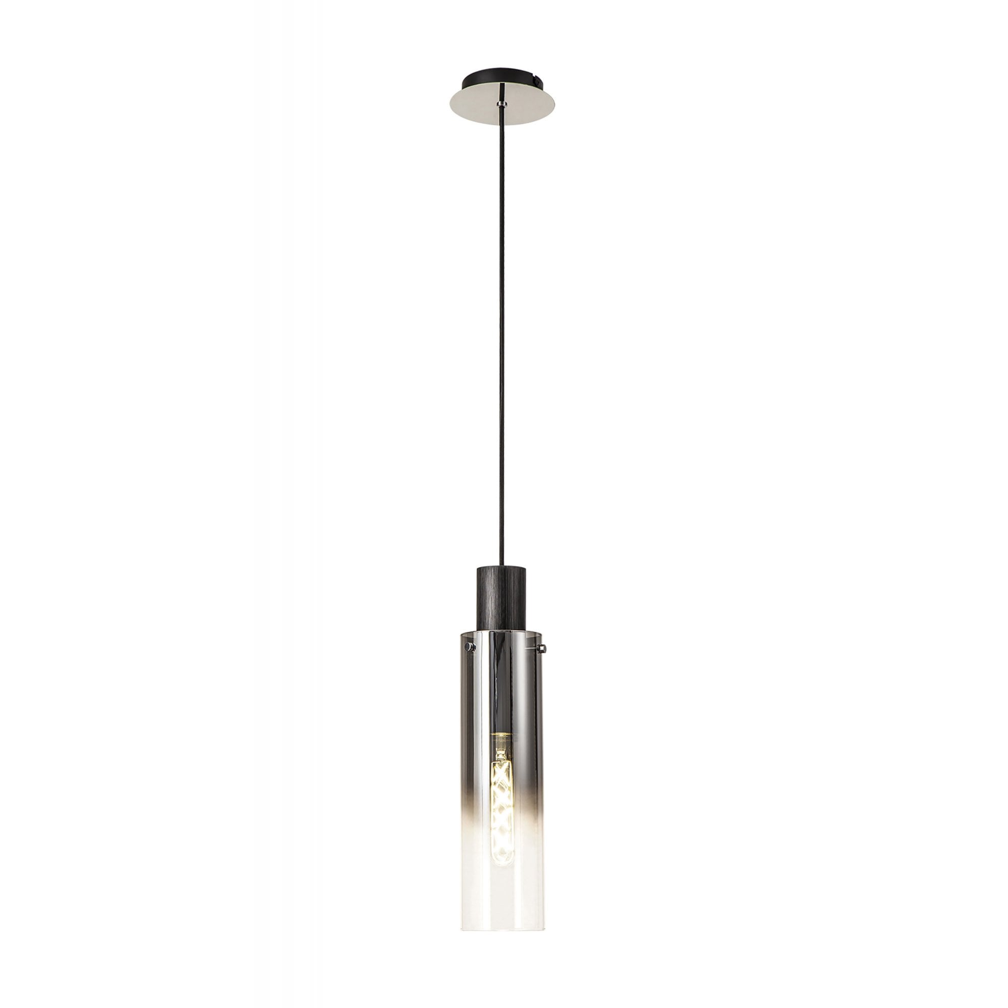 Fabula Kingfisher Single Adjustable Pendant - Black & Smoke Fade Glass