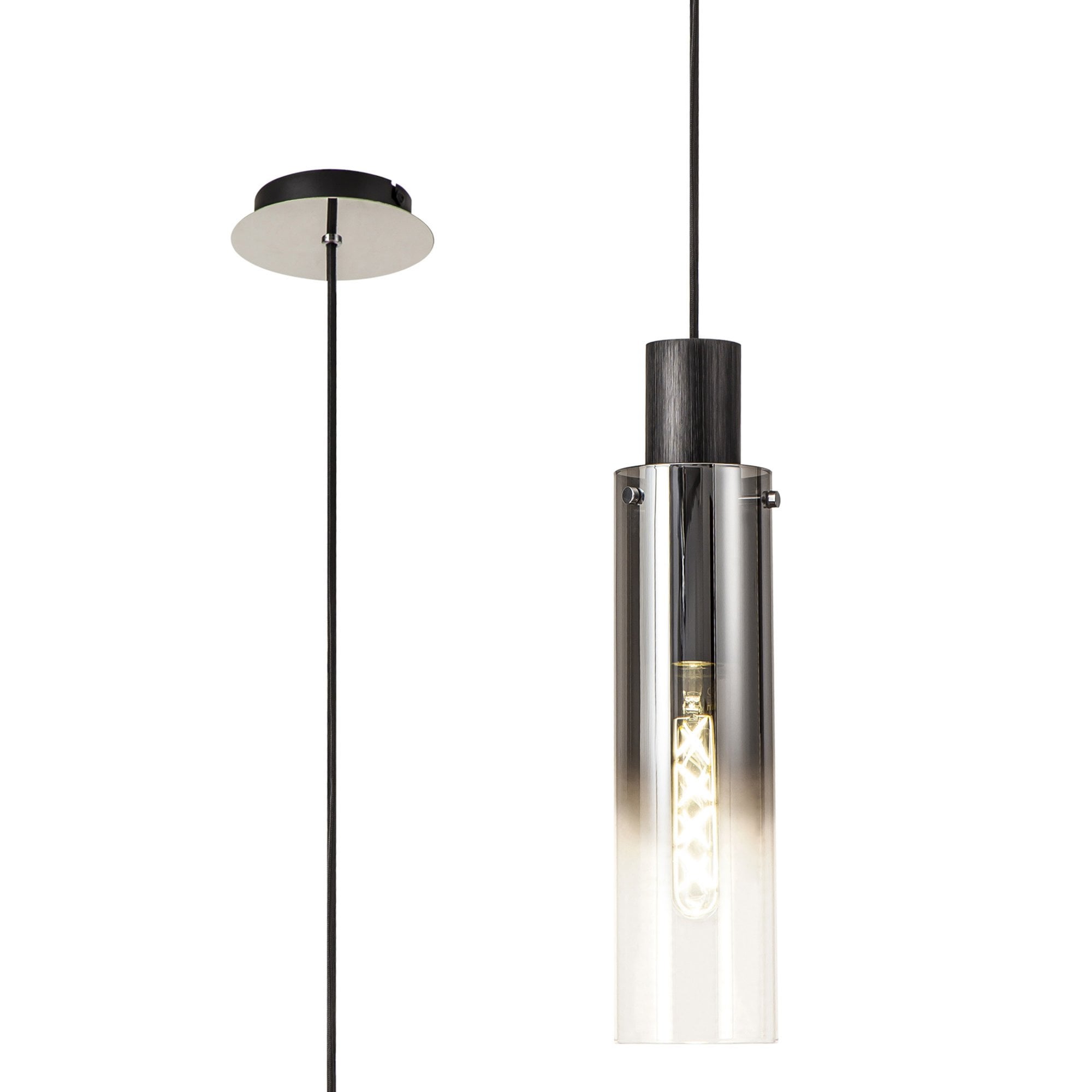 Fabula Kingfisher Single Adjustable Pendant - Black & Smoke Fade Glass