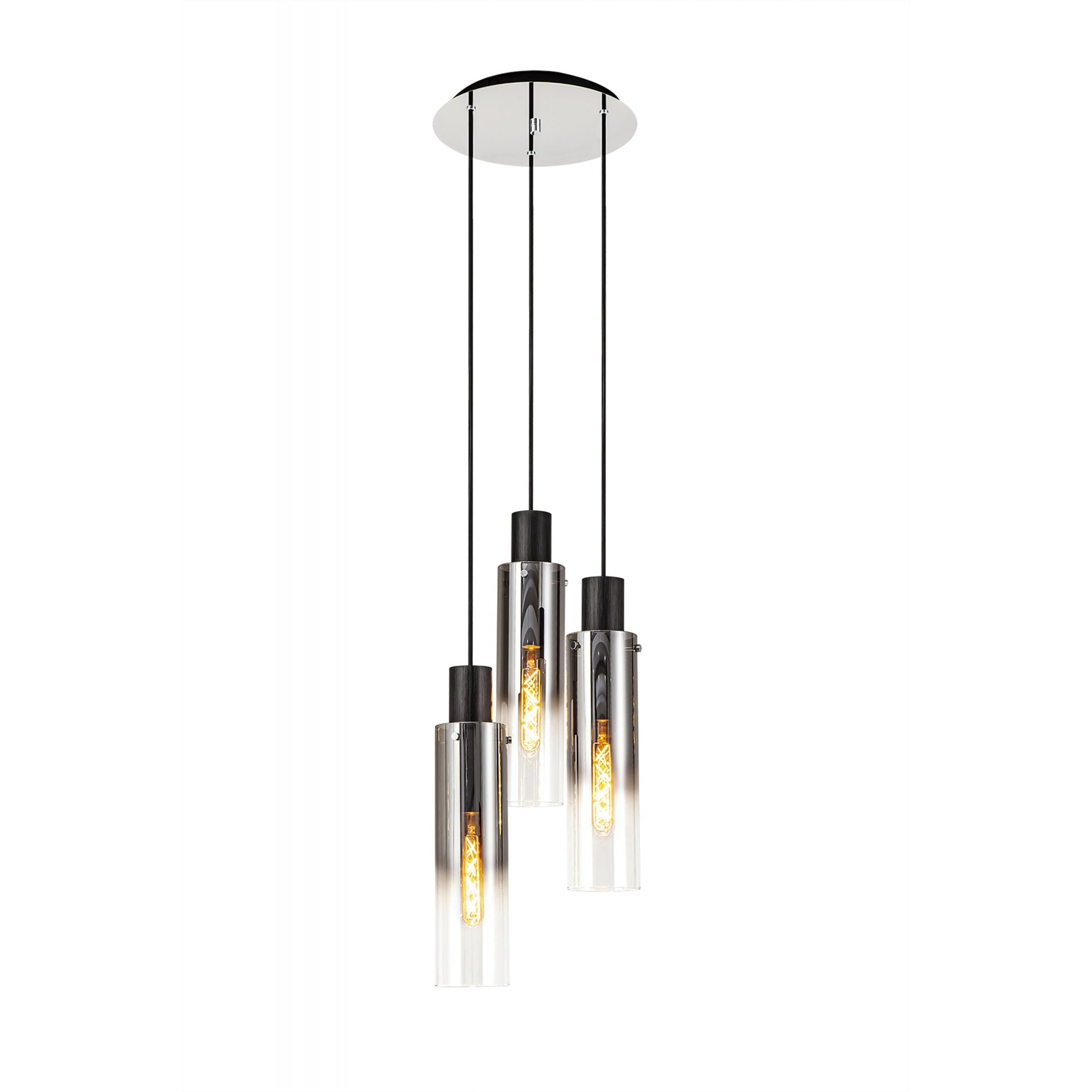 Fabula Kingfisher Adjustable 3 Light Round Pendant - Black & Smoke Fade Glass