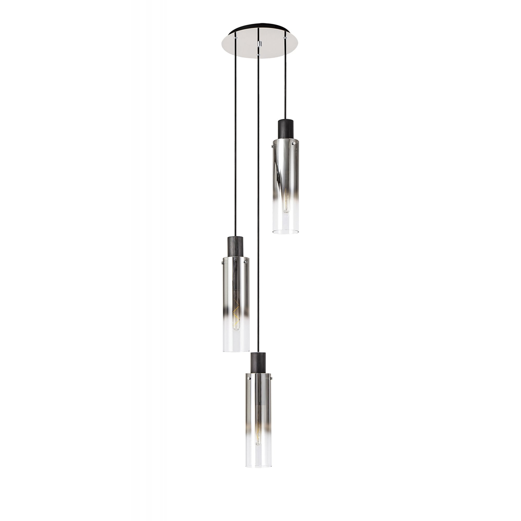 Fabula Kingfisher Adjustable 3 Light Round Pendant - Black & Smoke Fade Glass