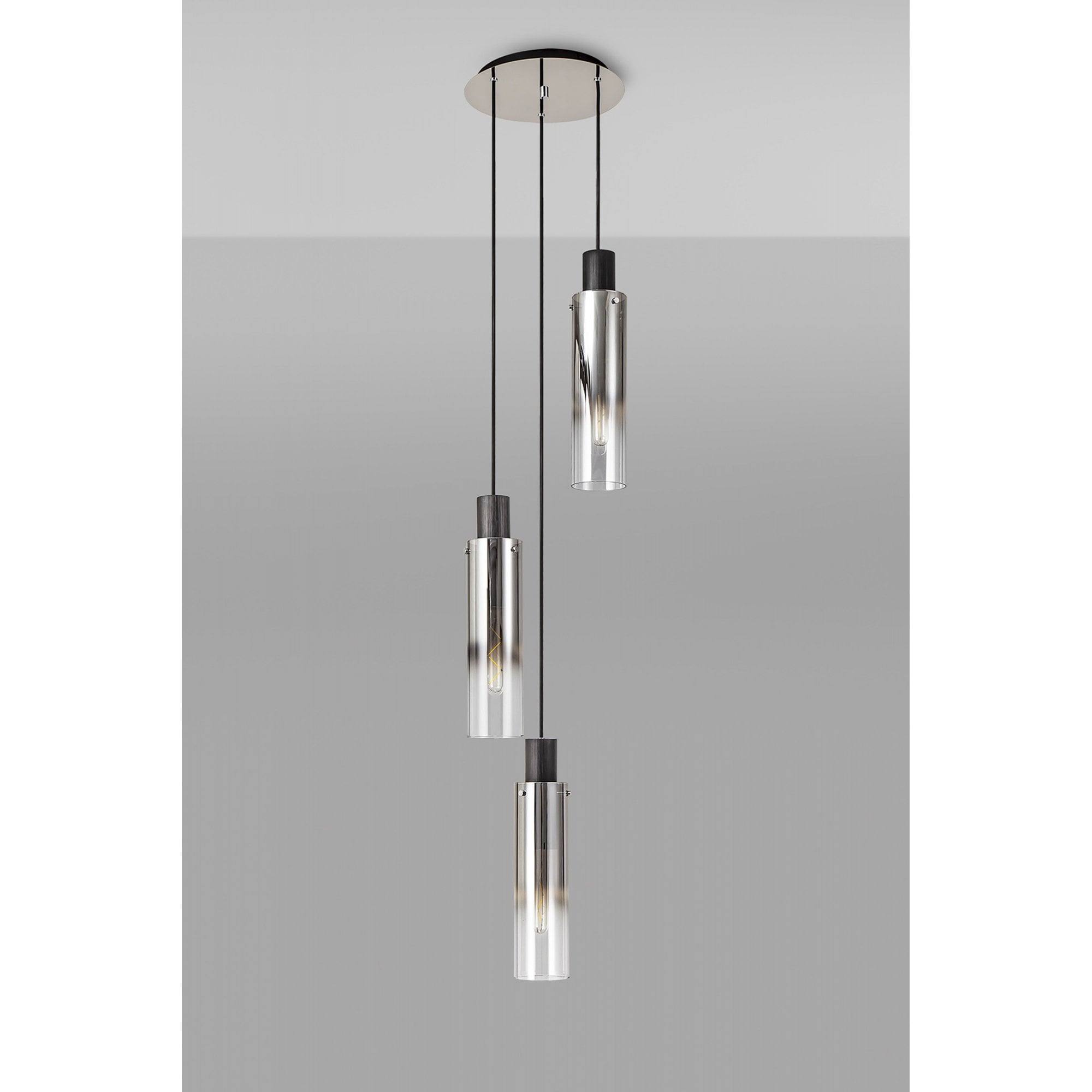 Fabula Kingfisher Adjustable 3 Light Round Pendant - Black & Smoke Fade Glass