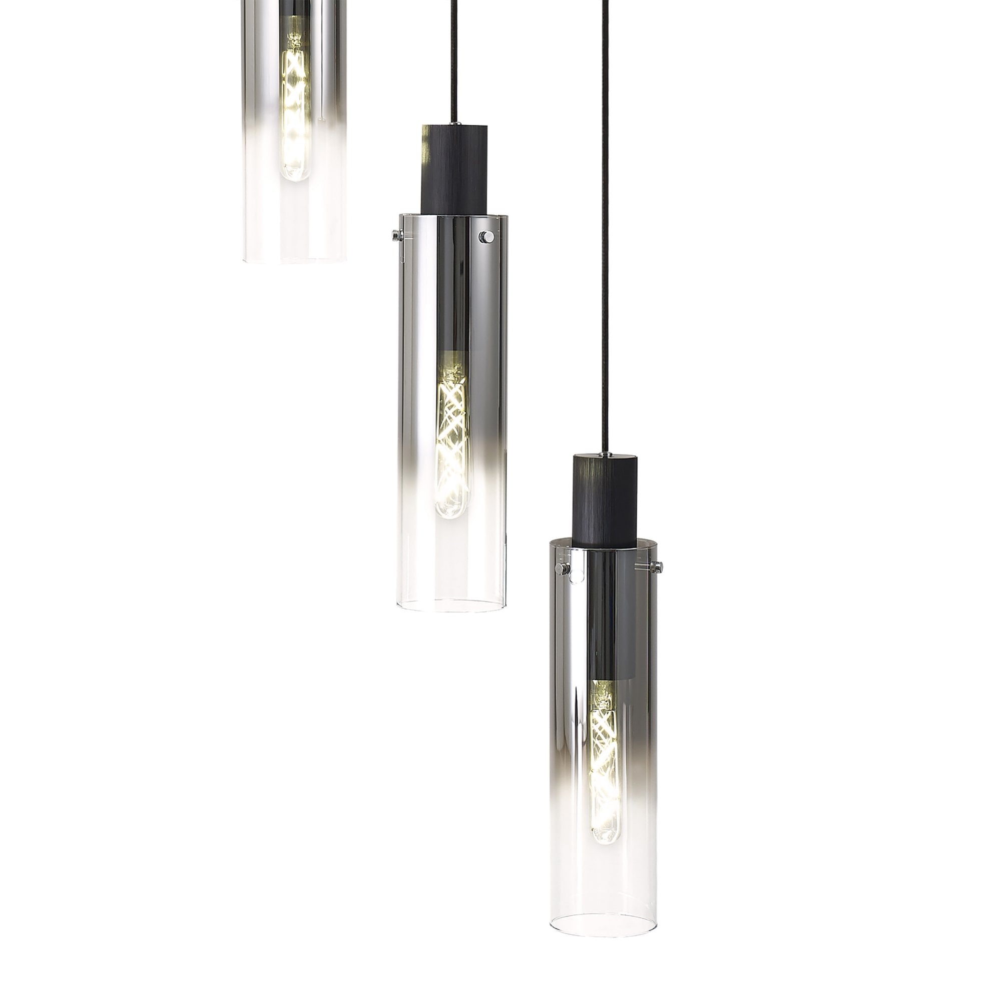 Fabula Kingfisher Adjustable 5 Light Round Pendant - Black & Smoke Fade Glass