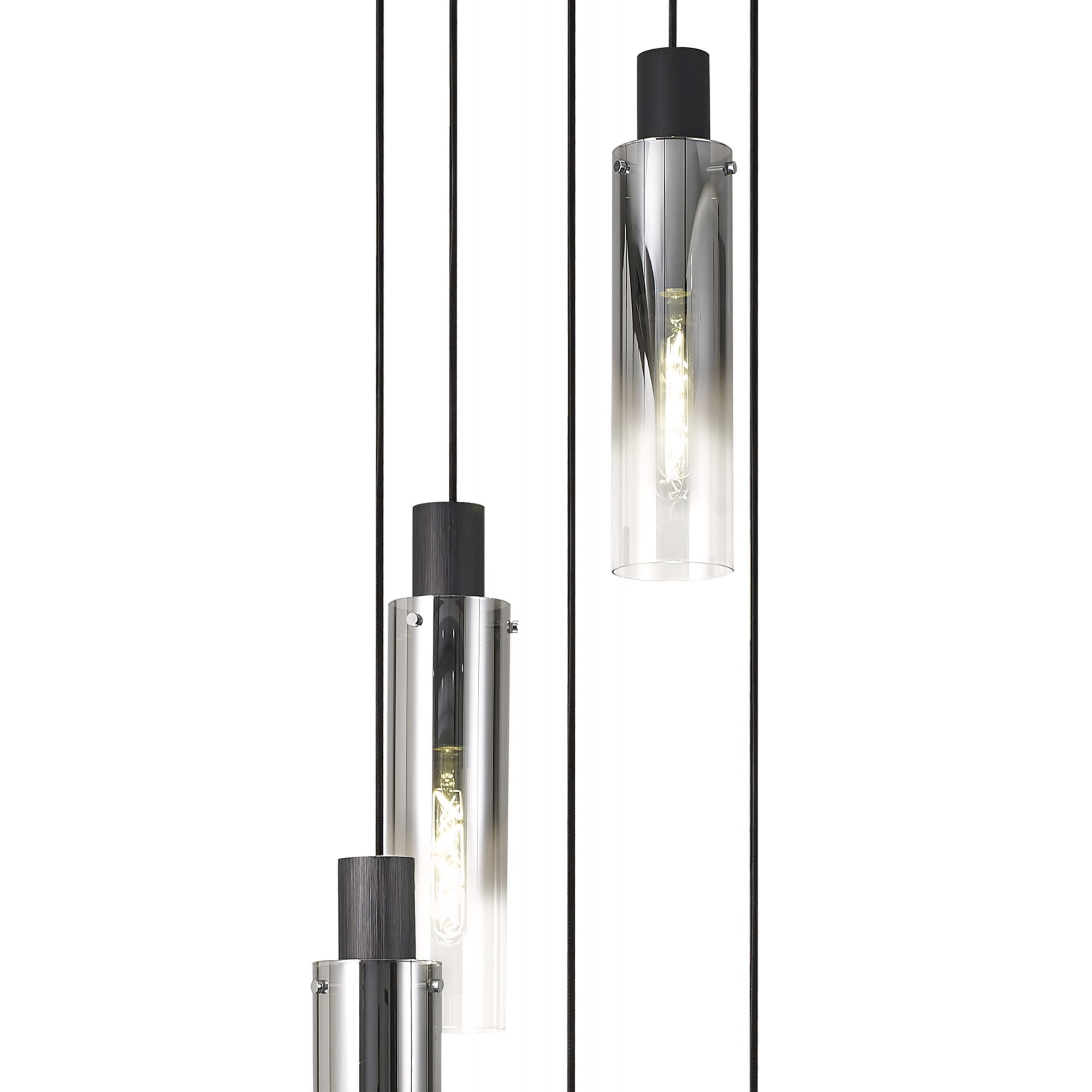 Fabula Kingfisher Adjustable 5 Light Round Pendant - Black & Smoke Fade Glass