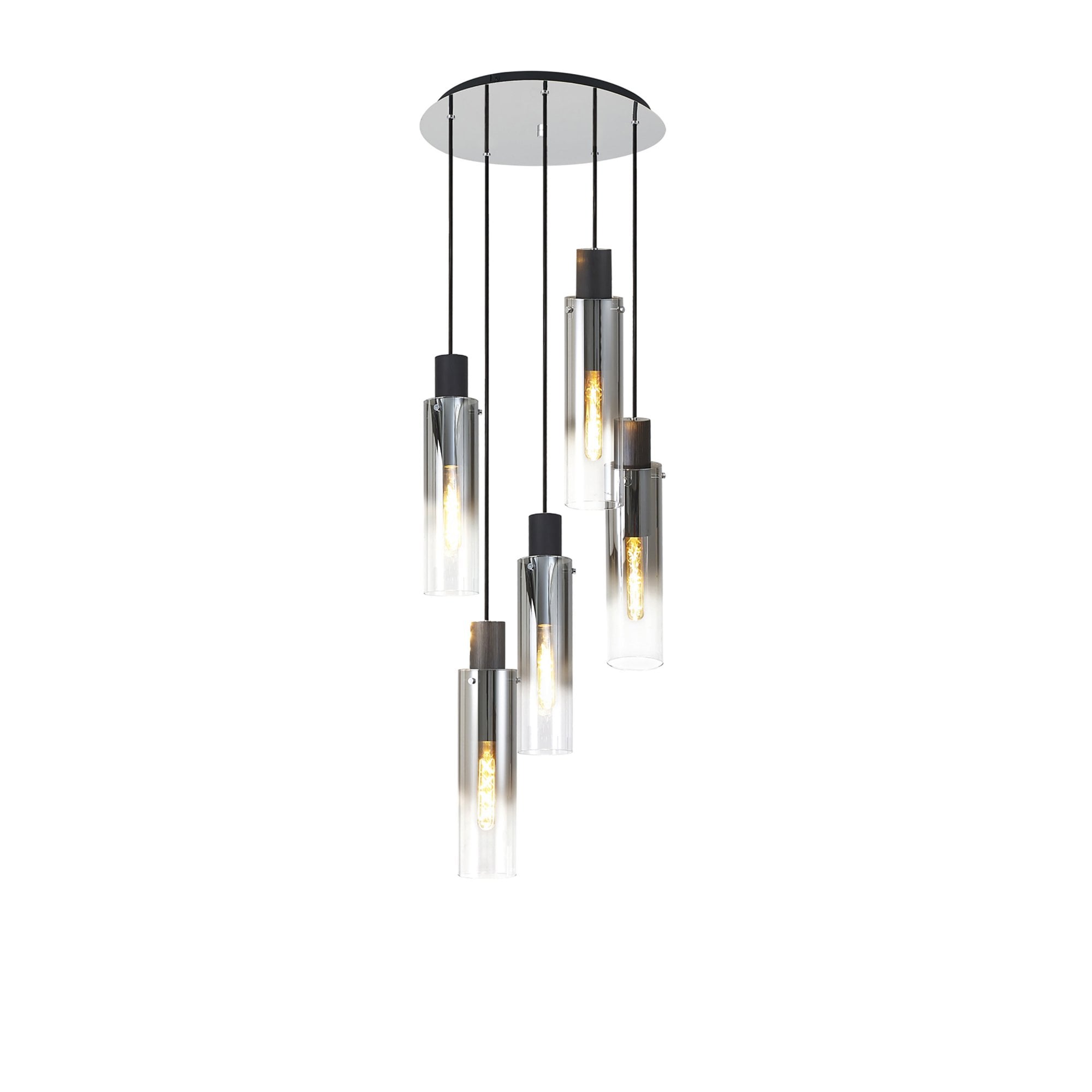 Fabula Kingfisher Adjustable 5 Light Round Pendant - Black & Smoke Fade Glass