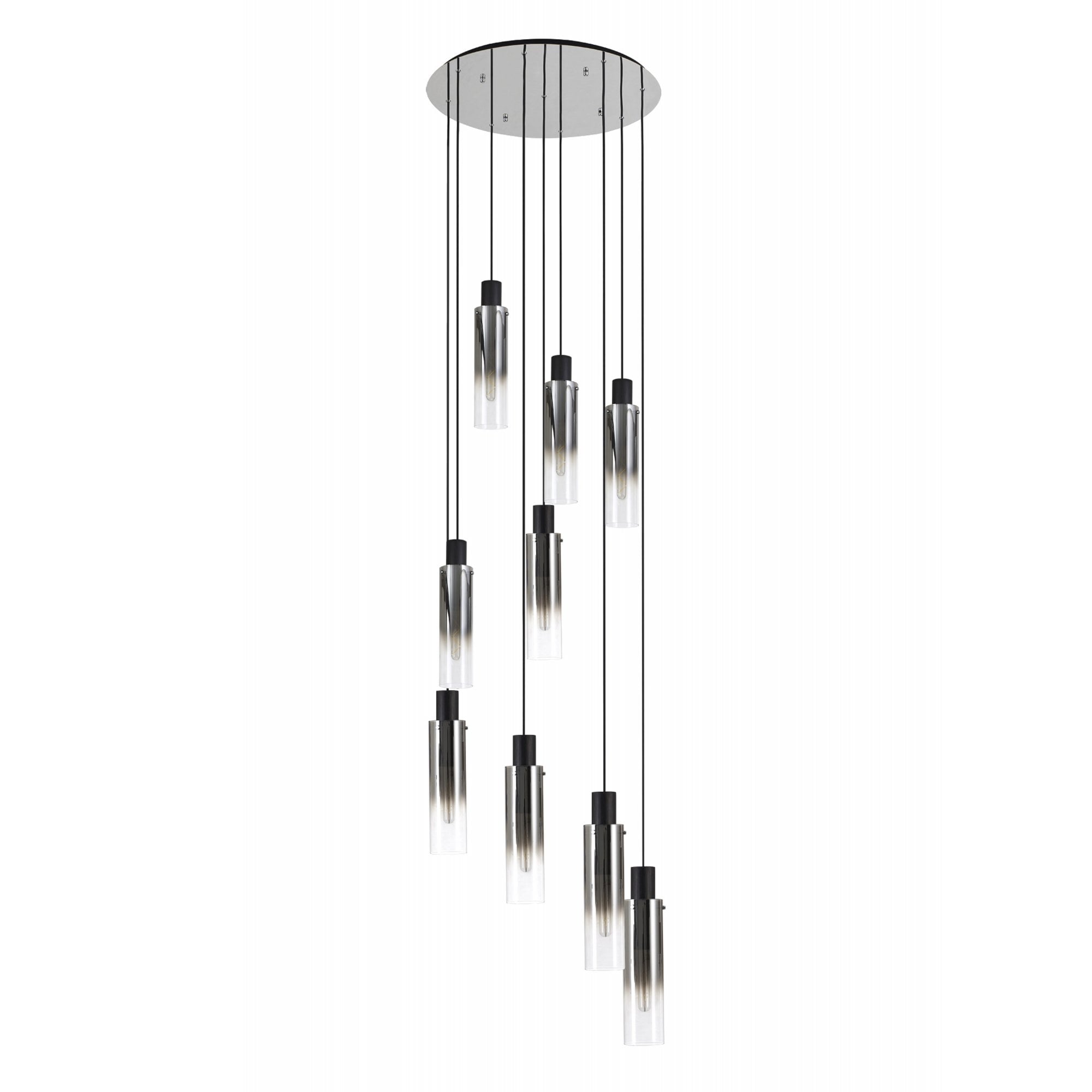 Fabula Kingfisher Adjustable 9 Light Round Pendant - Black & Smoke Fade Glass