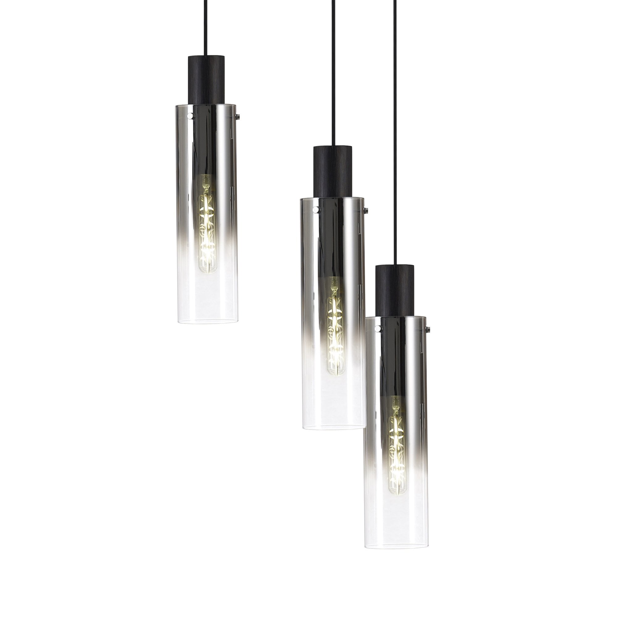 Fabula Kingfisher Adjustable 9 Light Round Pendant - Black & Smoke Fade Glass