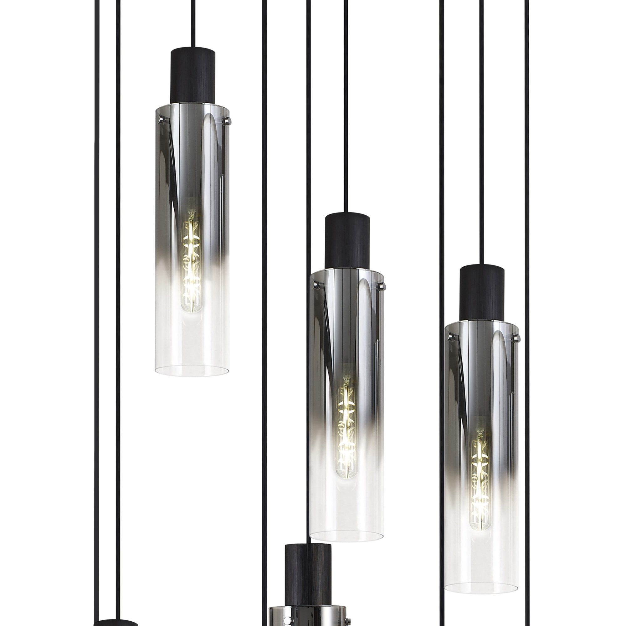 Fabula Kingfisher Adjustable 9 Light Round Pendant - Black & Smoke Fade Glass