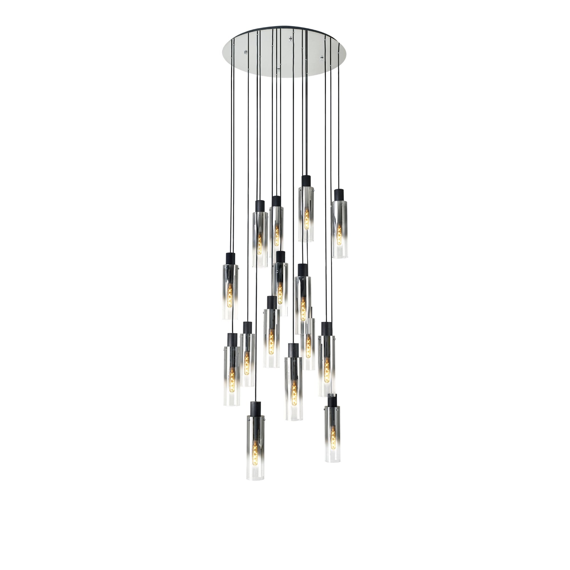 Fabula Kingfisher Adjustable 15 Light Round Pendant - Black & Smoke Fade Glass