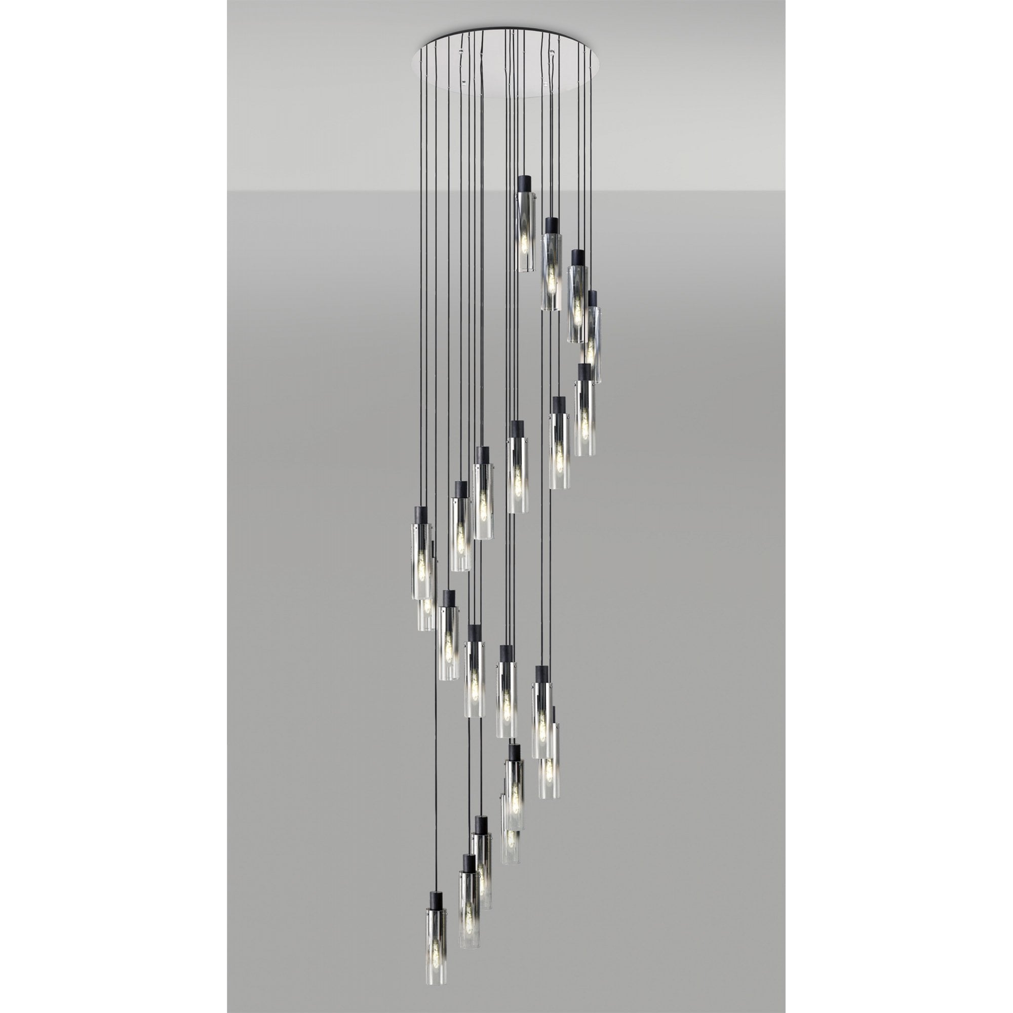 Fabula Kingfisher Adjustable 21 Light Round Pendant - Black & Smoke Fade Glass