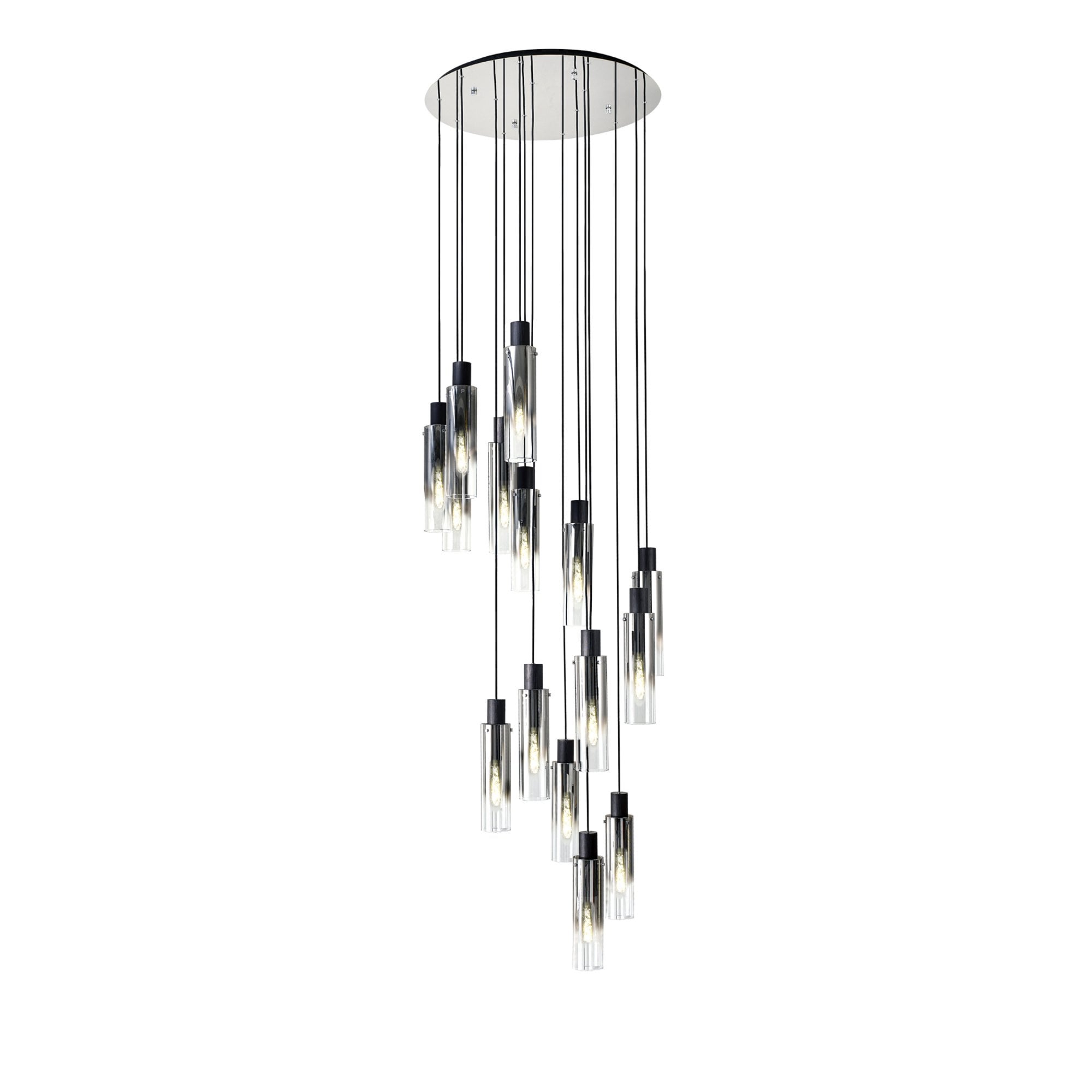 Fabula Kingfisher Adjustable 15 Light Round Pendant - Black & Smoke Fade Glass