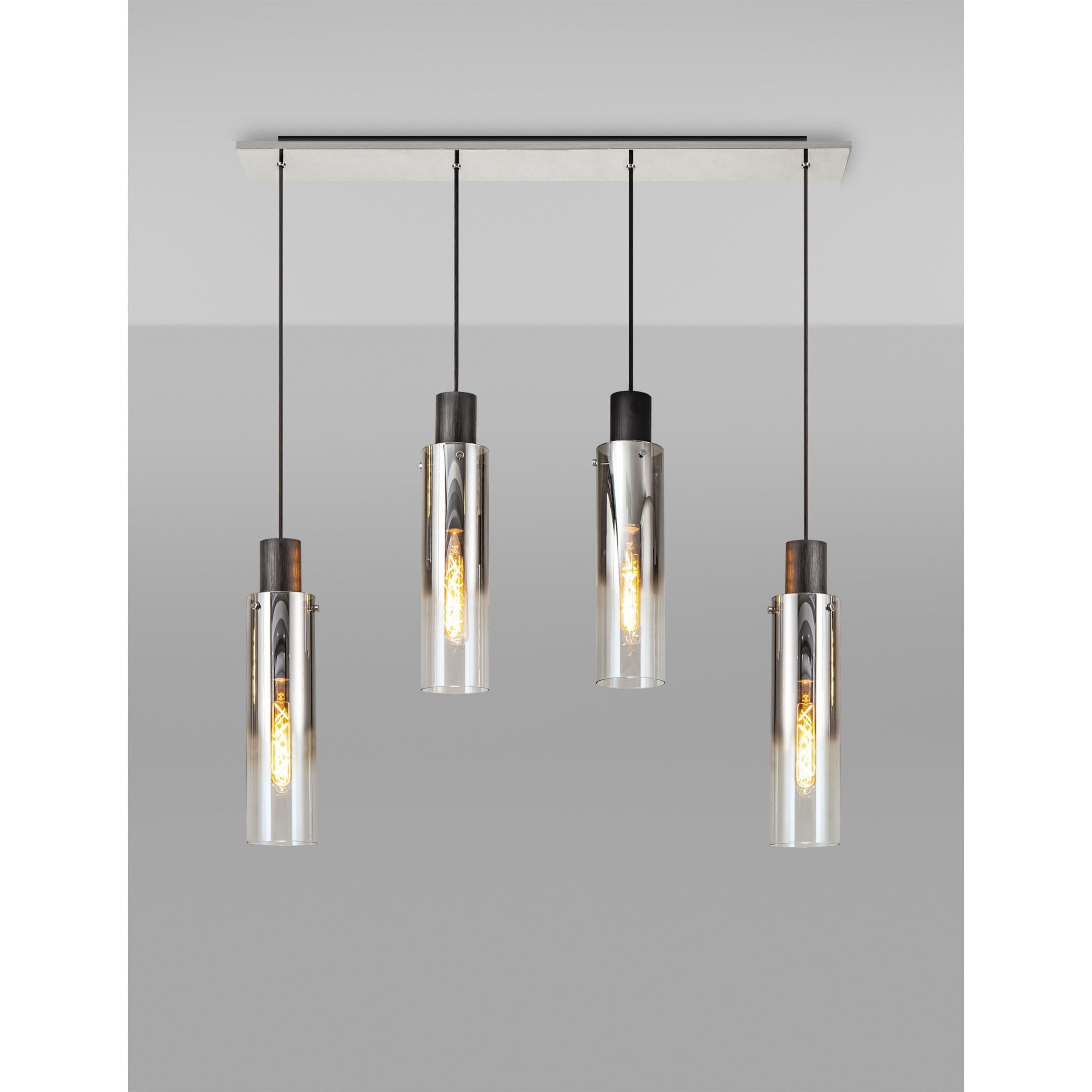 Fabula Kingfisher Adjustable 4 Light Linear Pendant - Black & Smoke Fade Glass