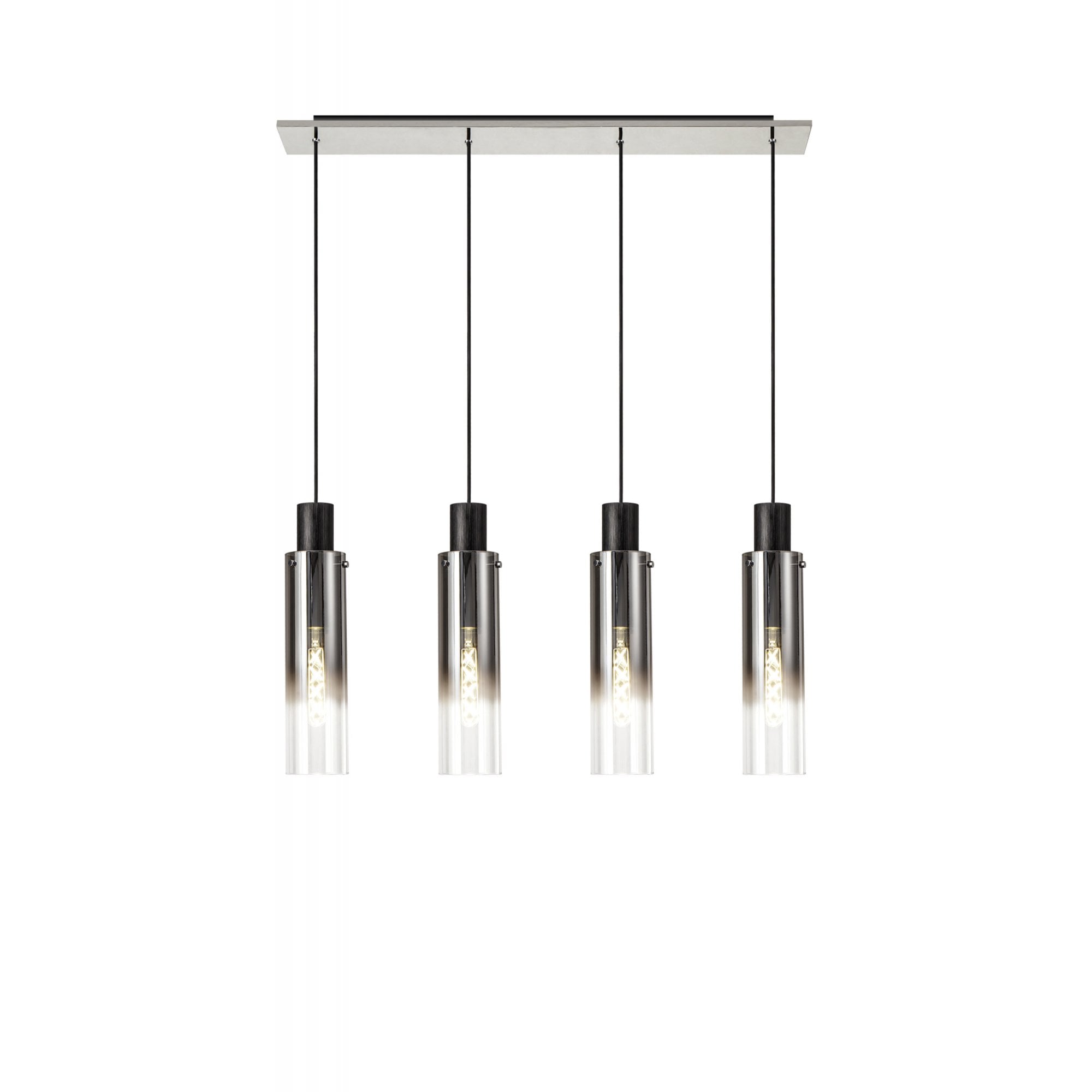 Fabula Kingfisher Adjustable 4 Light Linear Pendant - Black & Smoke Fade Glass