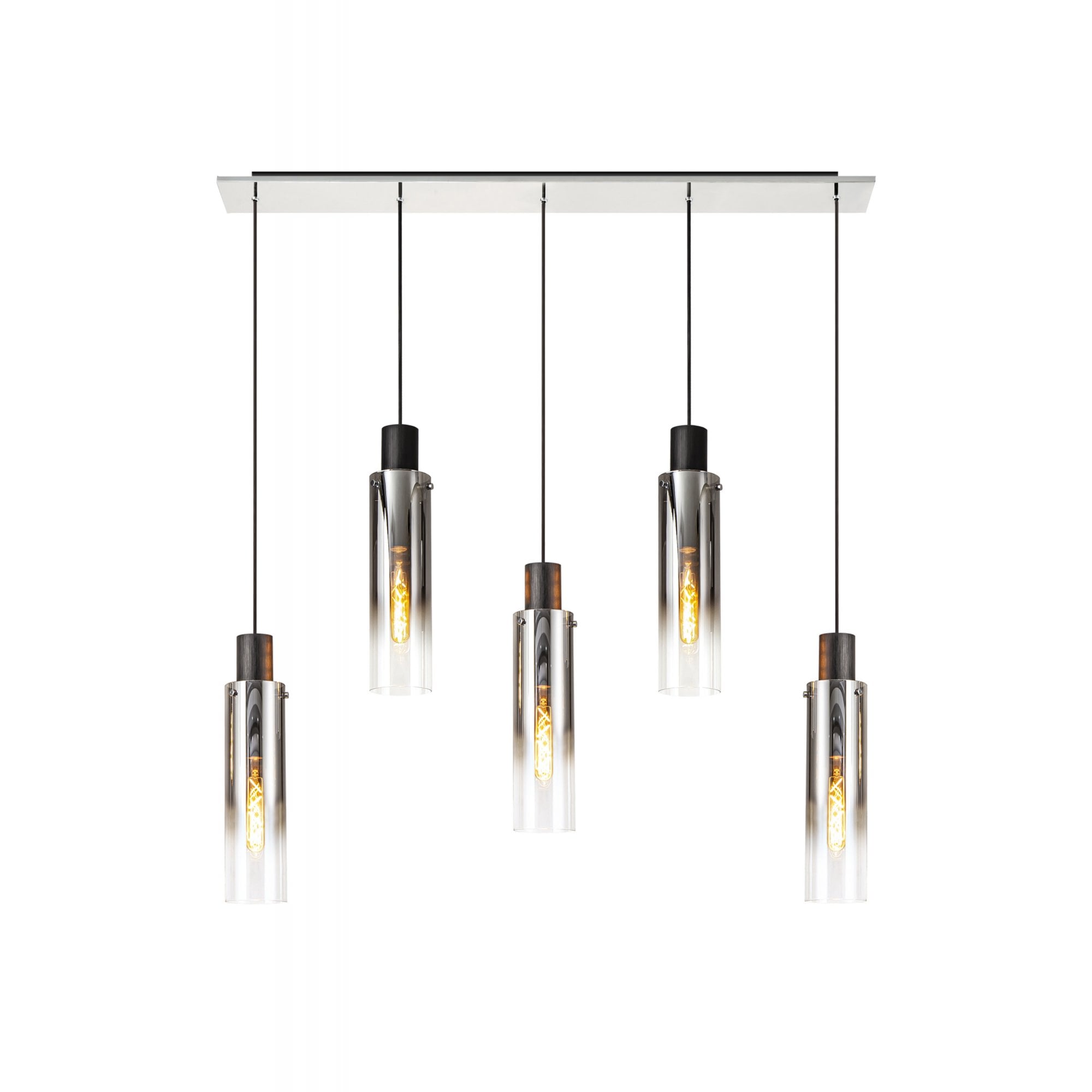 Fabula Kingfisher Adjustable 5 Light Linear Pendant - Black & Smoke Fade Glass
