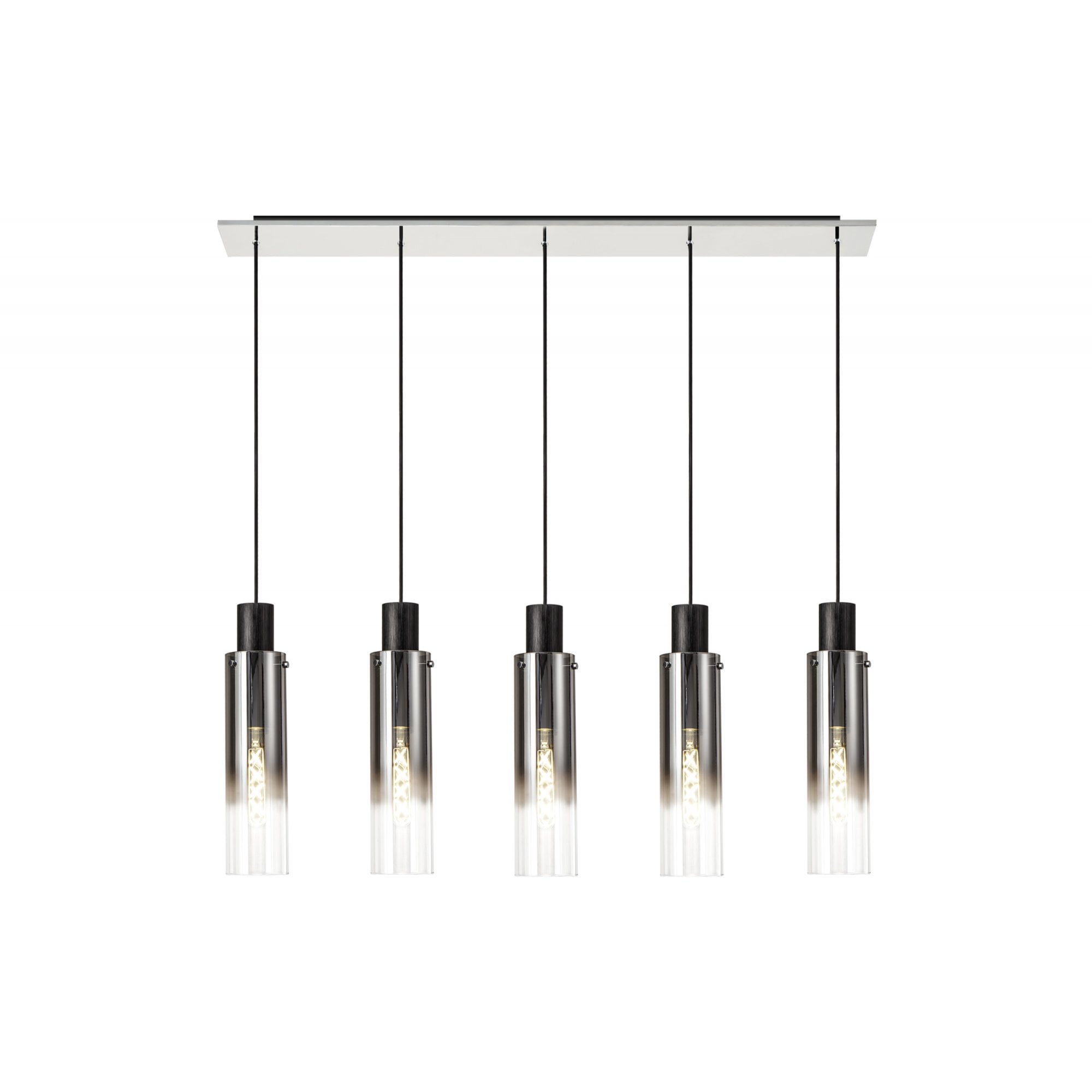 Fabula Kingfisher Adjustable 5 Light Linear Pendant - Black & Smoke Fade Glass